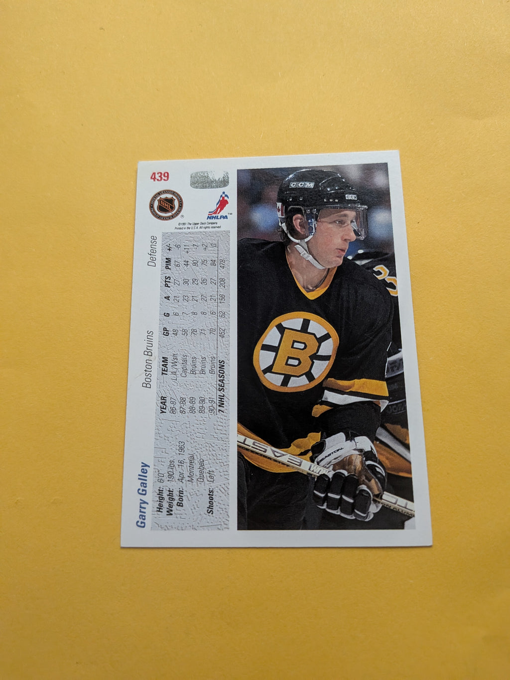 Garry Galley Signed Boston Bruins Card E
