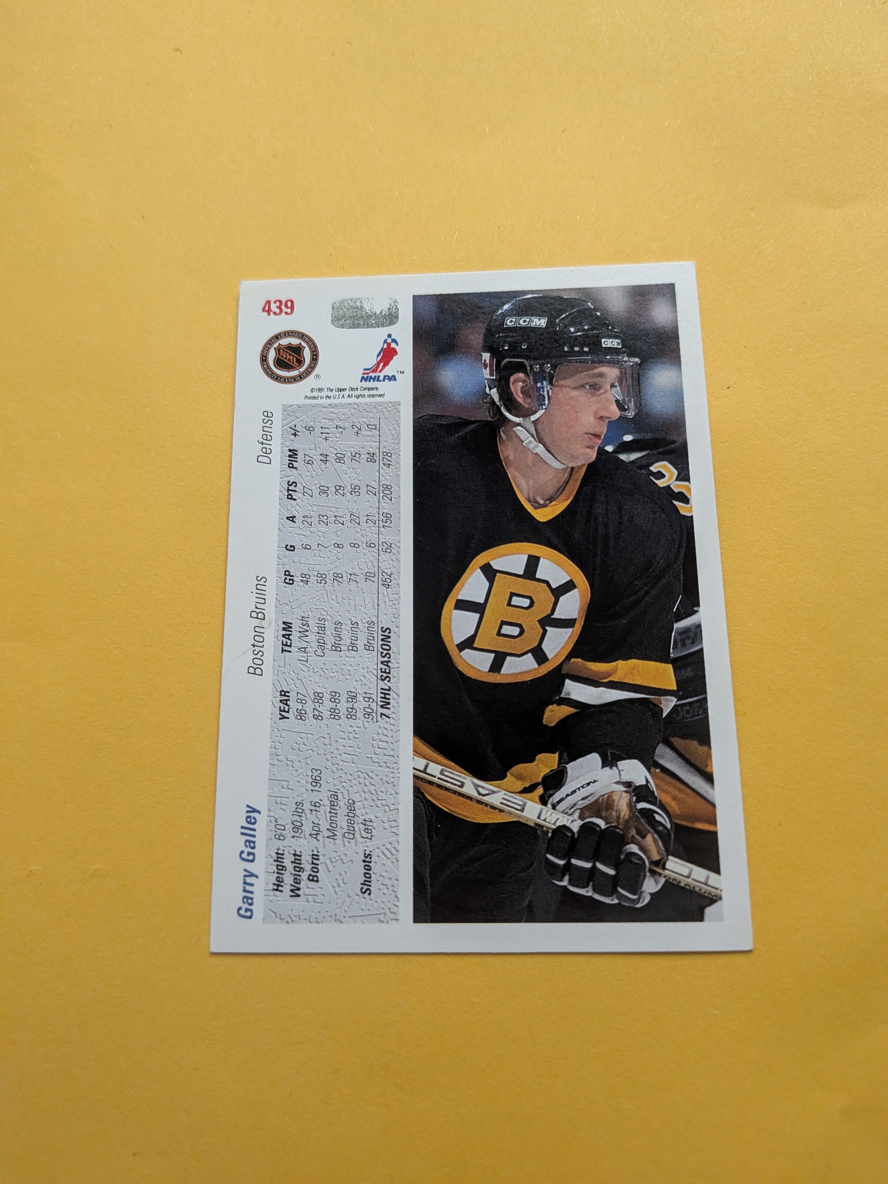 Garry Galley Signed Boston Bruins Card E