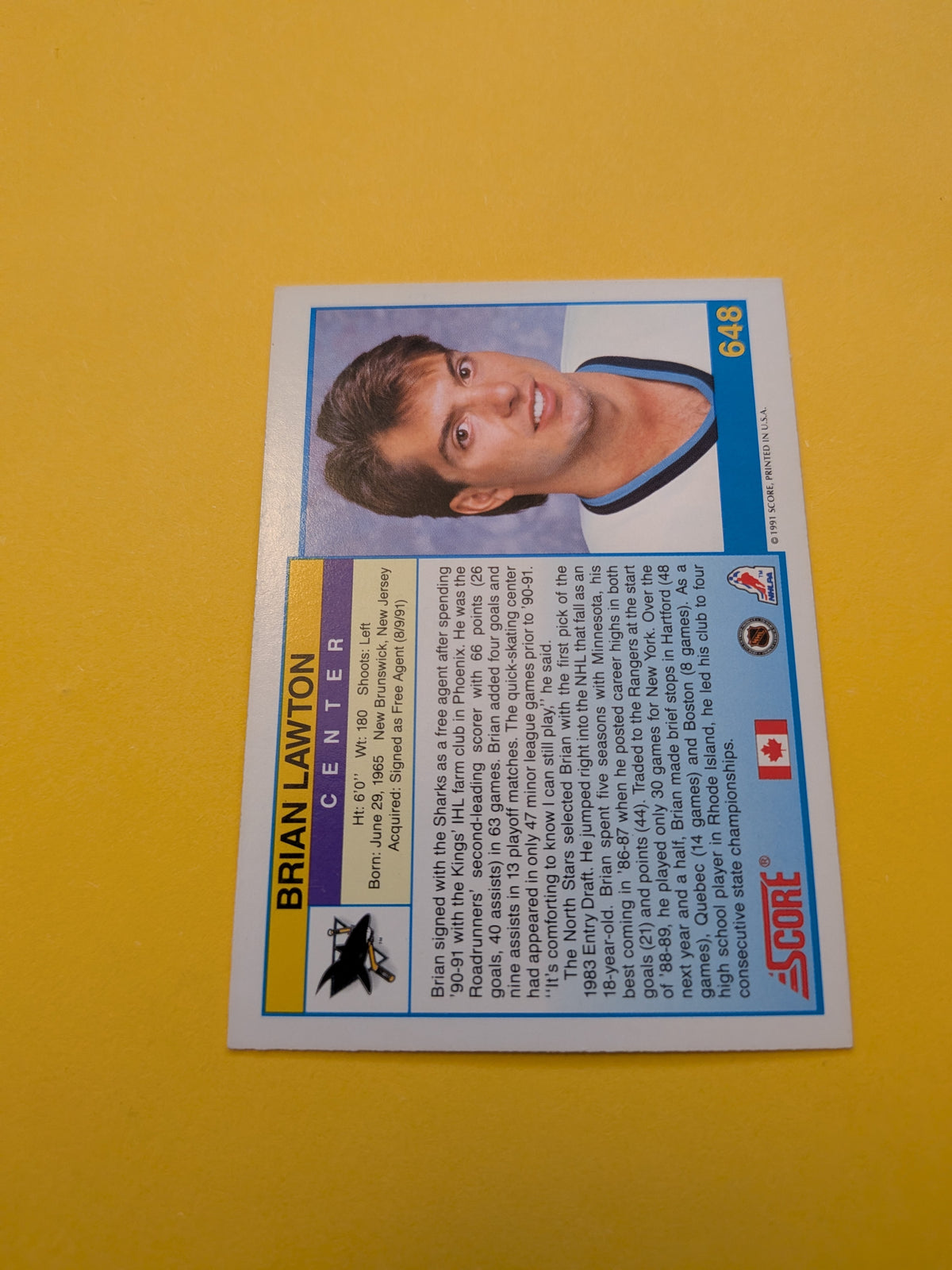 Brian Lawton Signed San Jose Sharks Card A