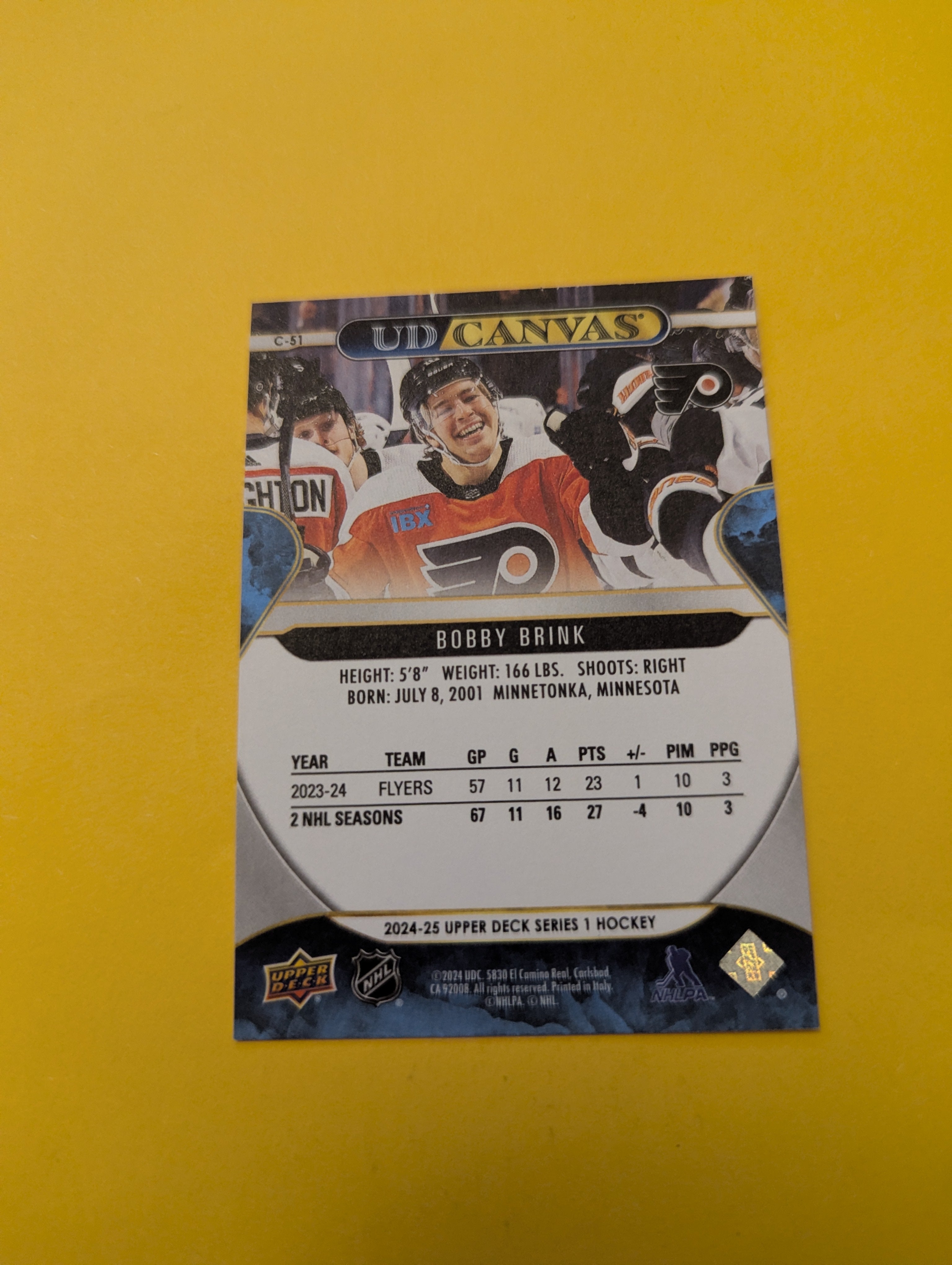 Bobby Brink 24-25 Upper Deck UD Canvas Card