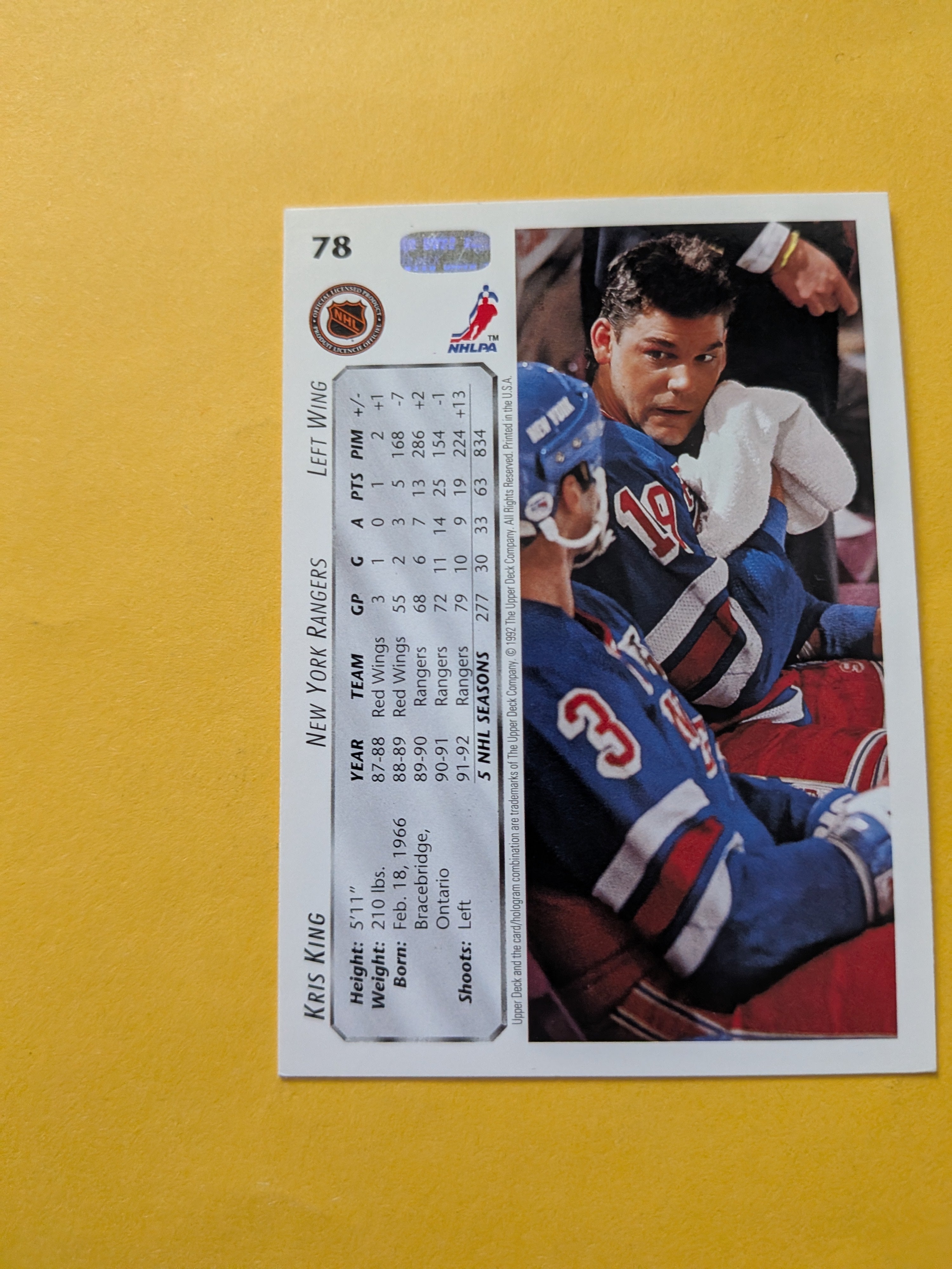 Kris King Signed New York Rangers Card L