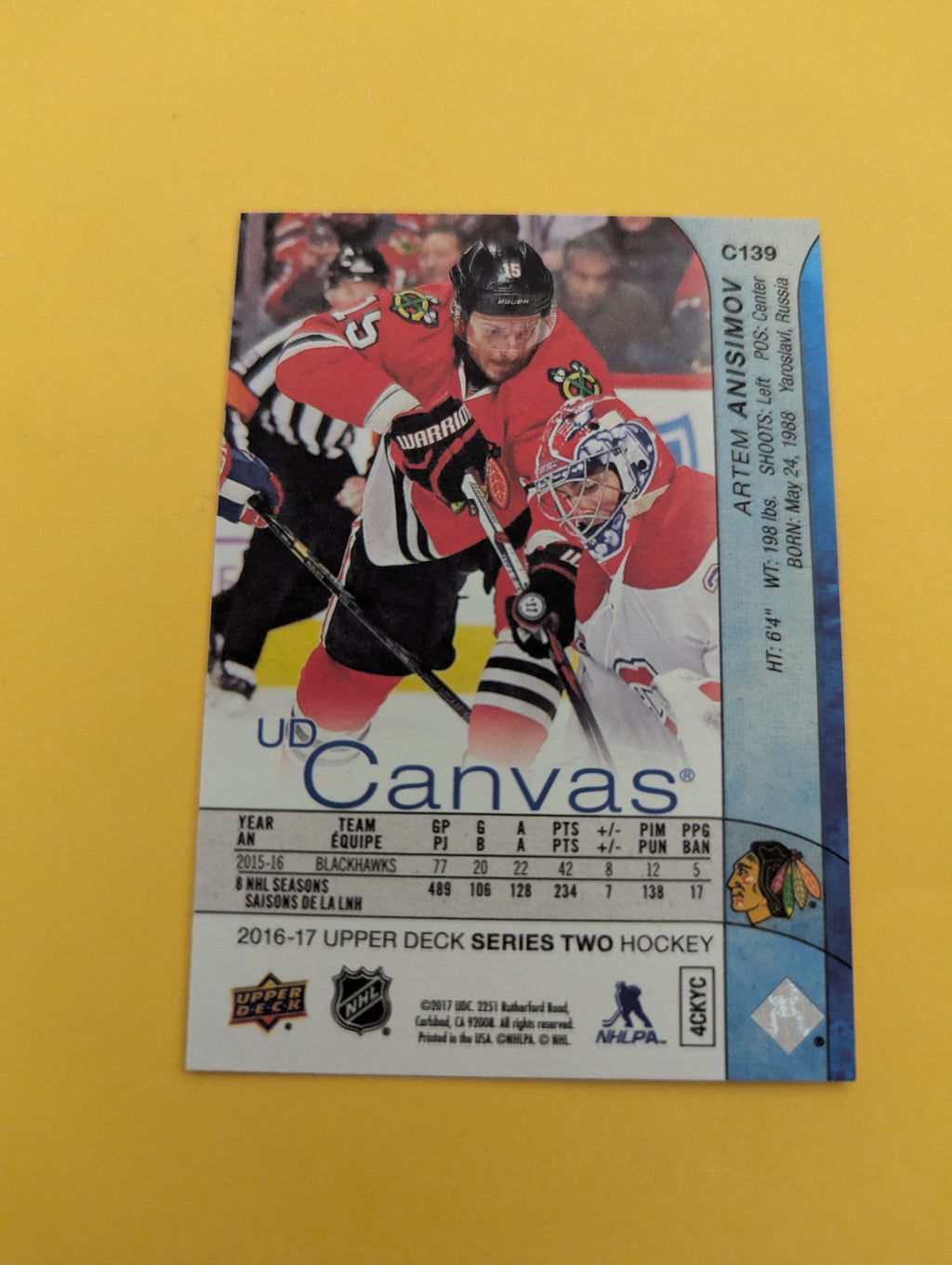 Artem Anisimov 16-17 Upper Deck UD Canvas Card