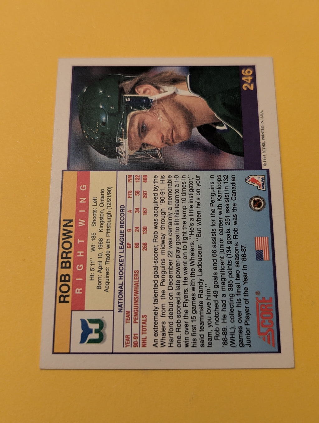Rob Brown Signed Hartford Whalers Card