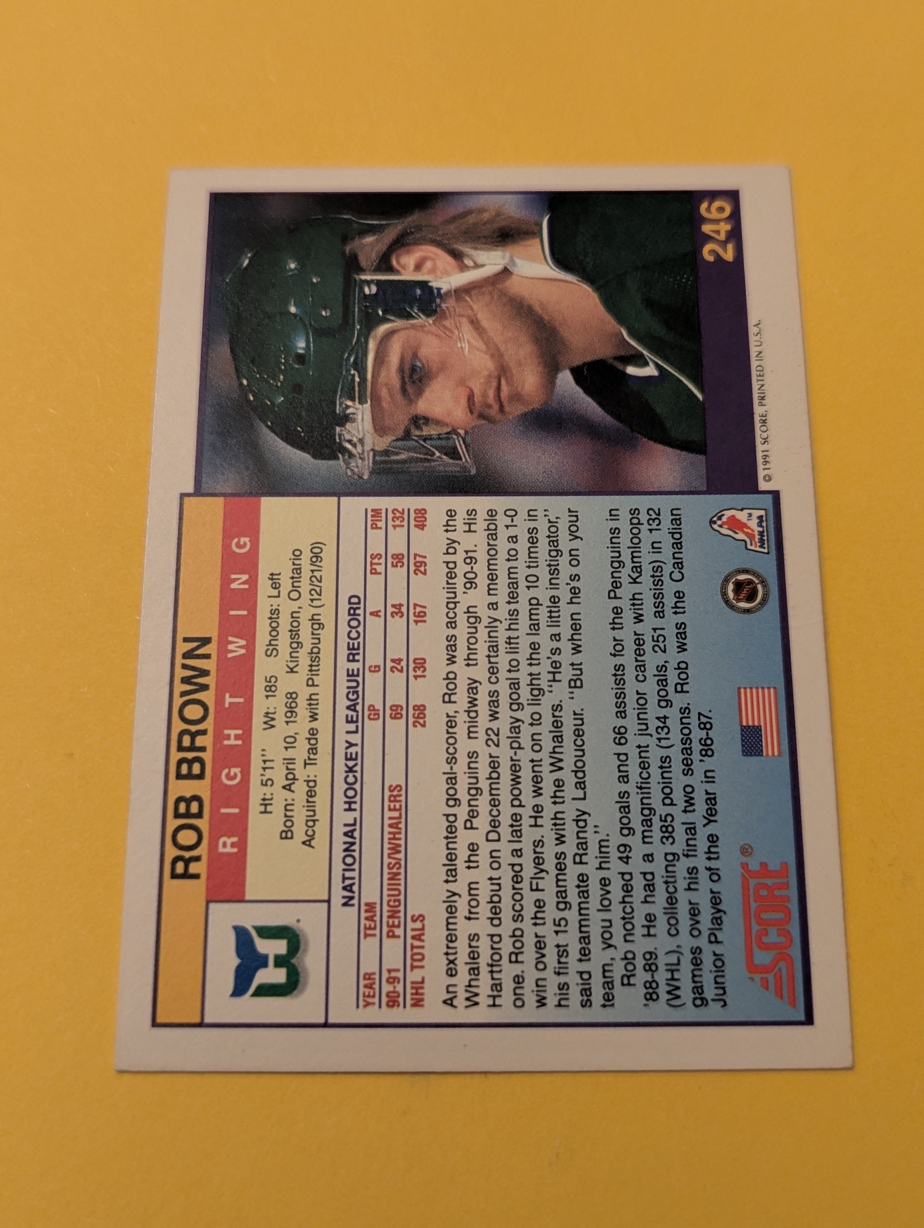 Rob Brown Signed Hartford Whalers Card