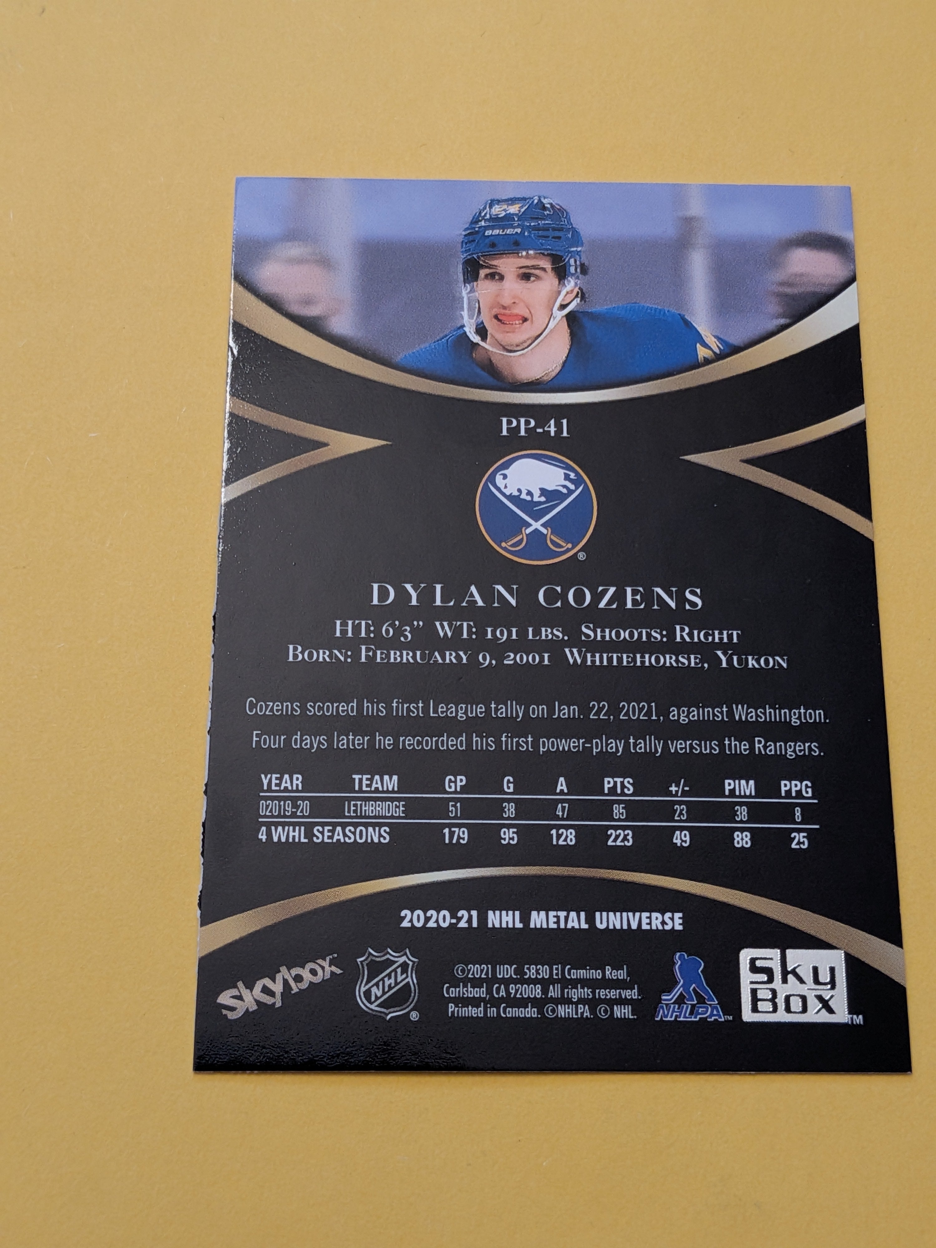 Dylan Cozens 20-21 Metal Universe Skybox Prospects Card