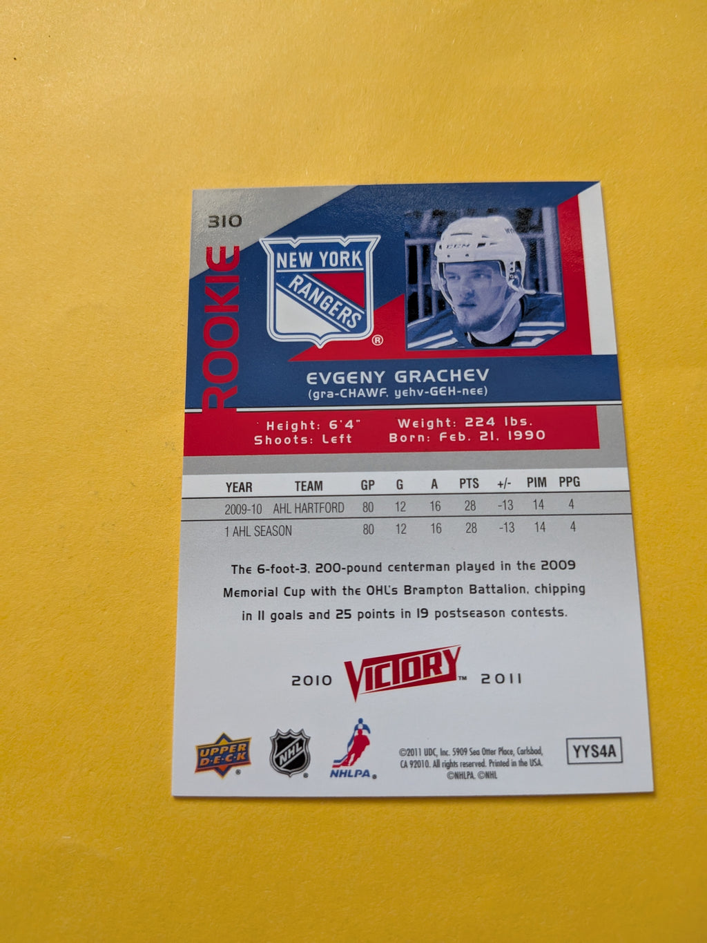 Evgeny Grachev Signed New York Rangers Rookie Card A