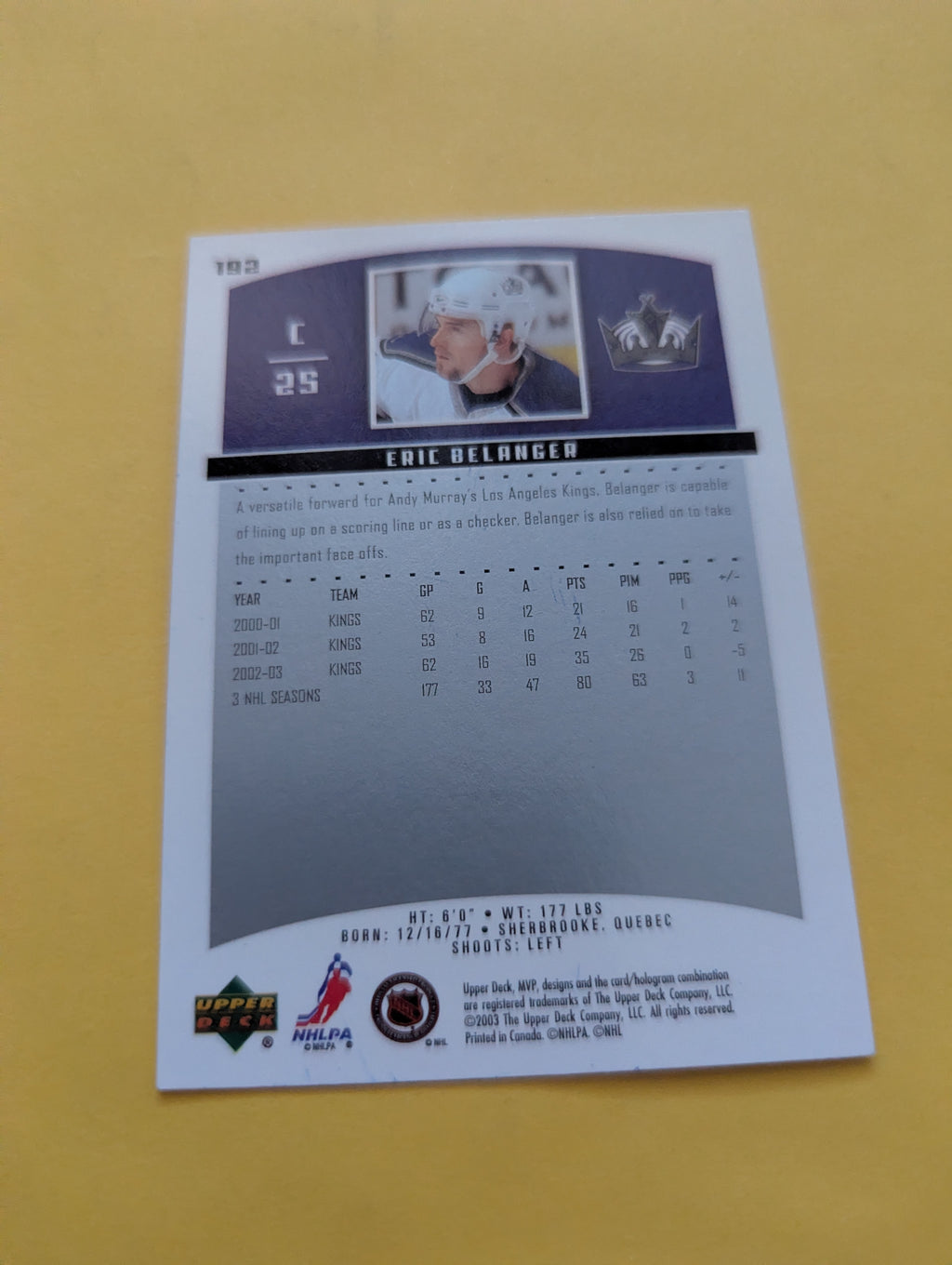 Eric Belanger Signed Los Angeles Kings Card C