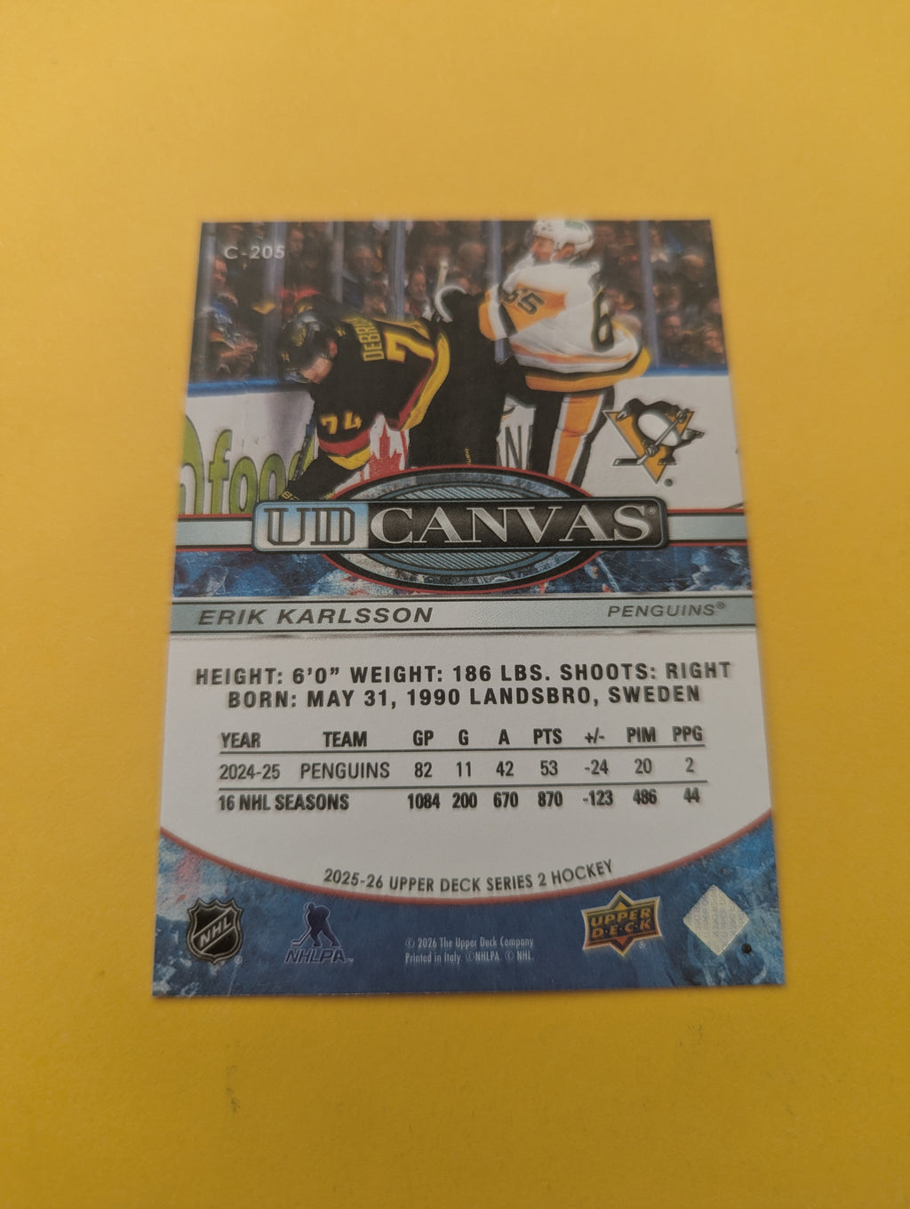 Erik Karlsson 25-26 Upper Deck UD Canvas Card