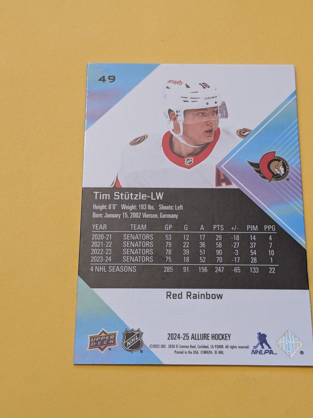 Tim Stutzle 24-25 Allure Red Rainbow Card