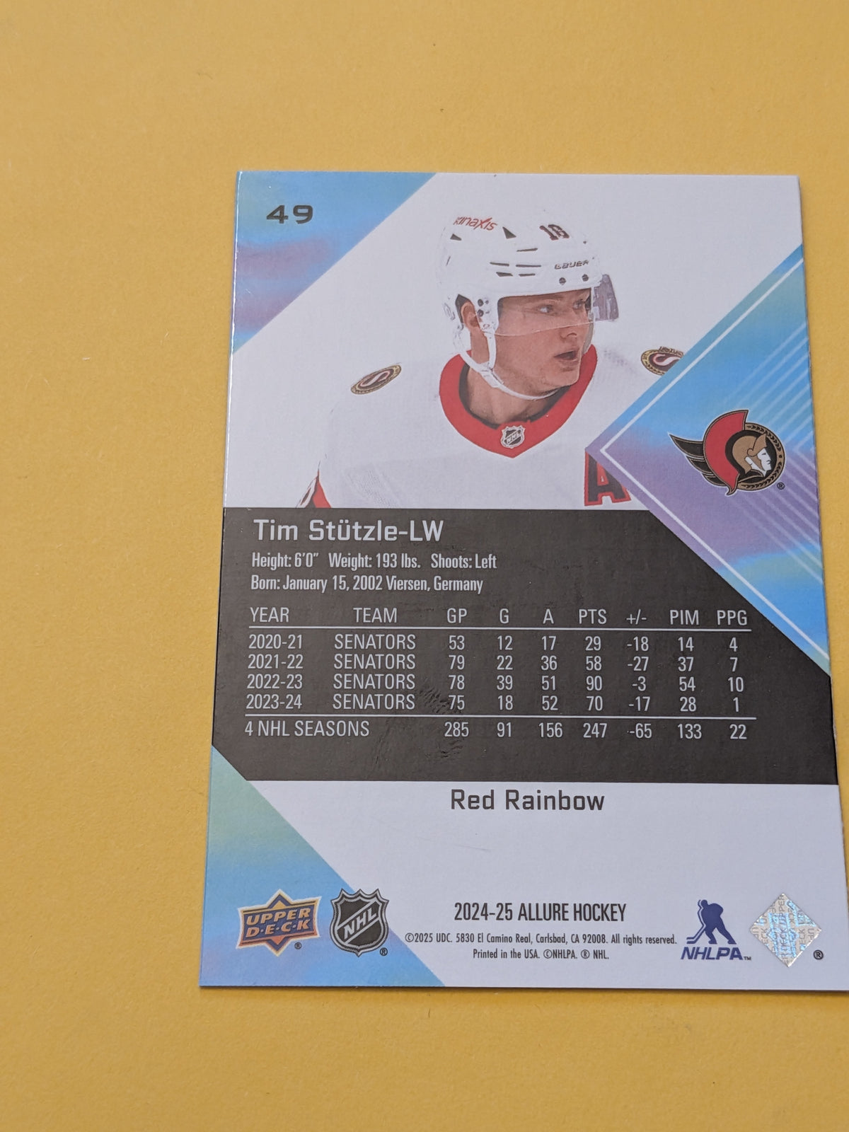 Tim Stutzle 24-25 Allure Red Rainbow Card