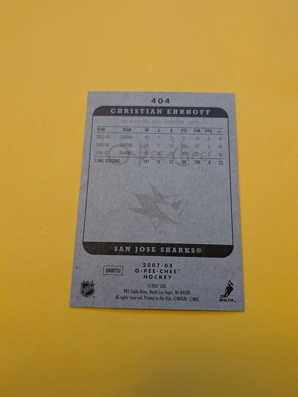 Christian Ehrhoff Signed San Jose Sharks Card D