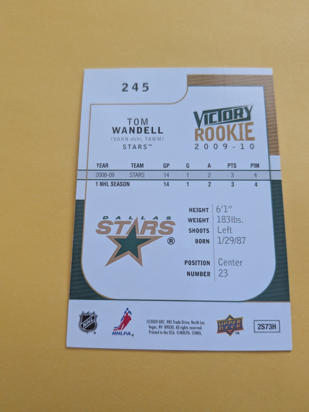 Tom Wandell Signed Dallas Stars Rookie Card B