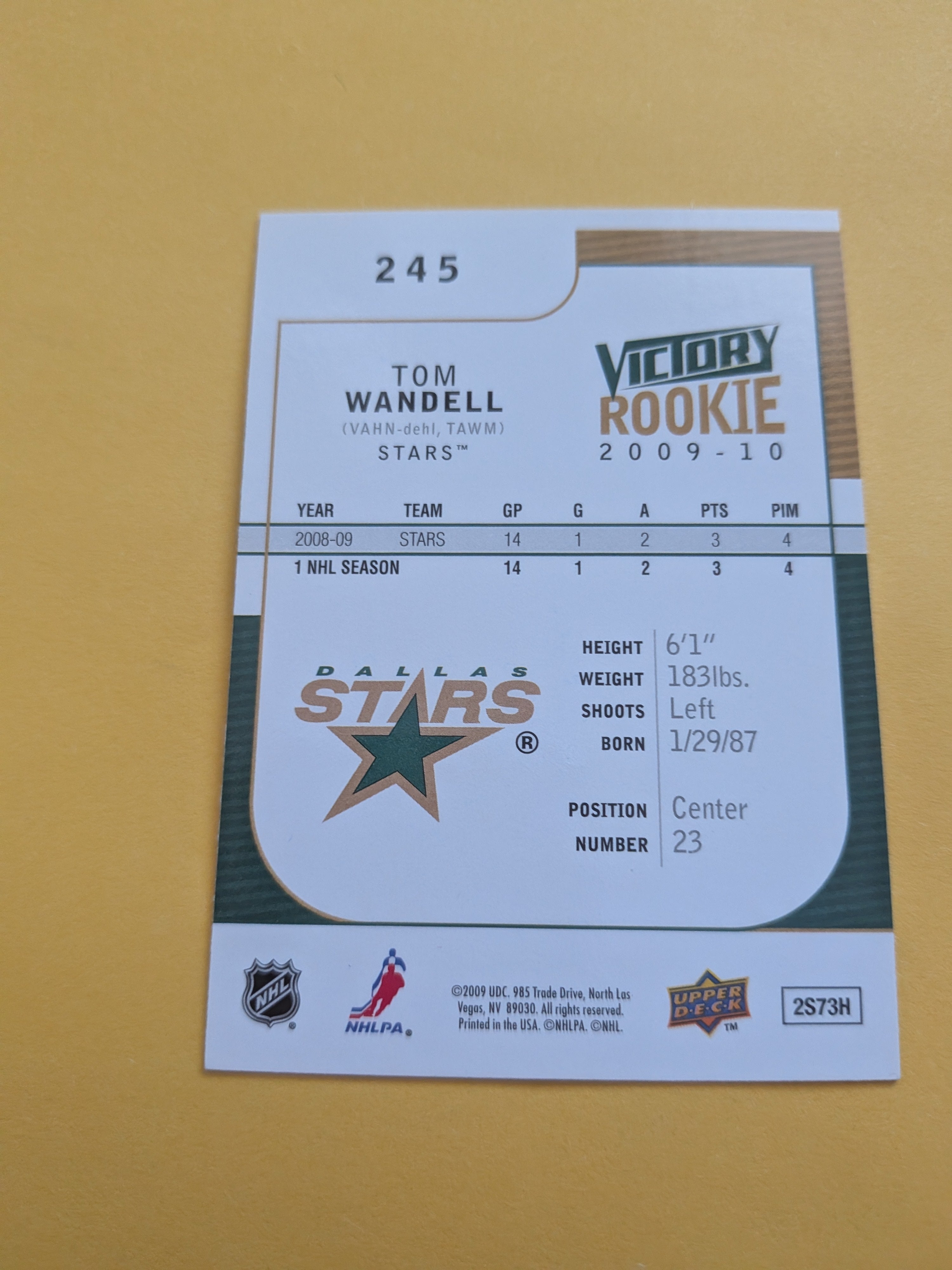 Tom Wandell Signed Dallas Stars Rookie Card B