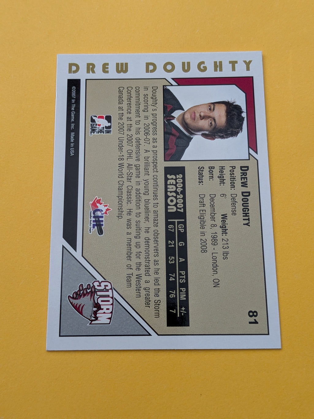 Drew Doughty 07-08 Heroes And Prospects Card