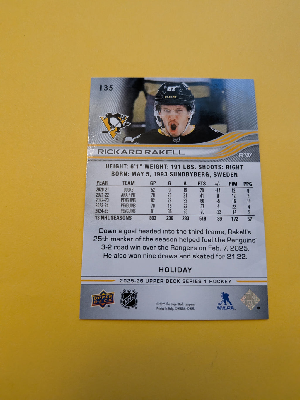 Rickard Rakell 25-26 Upper Deck Green Holiday Card