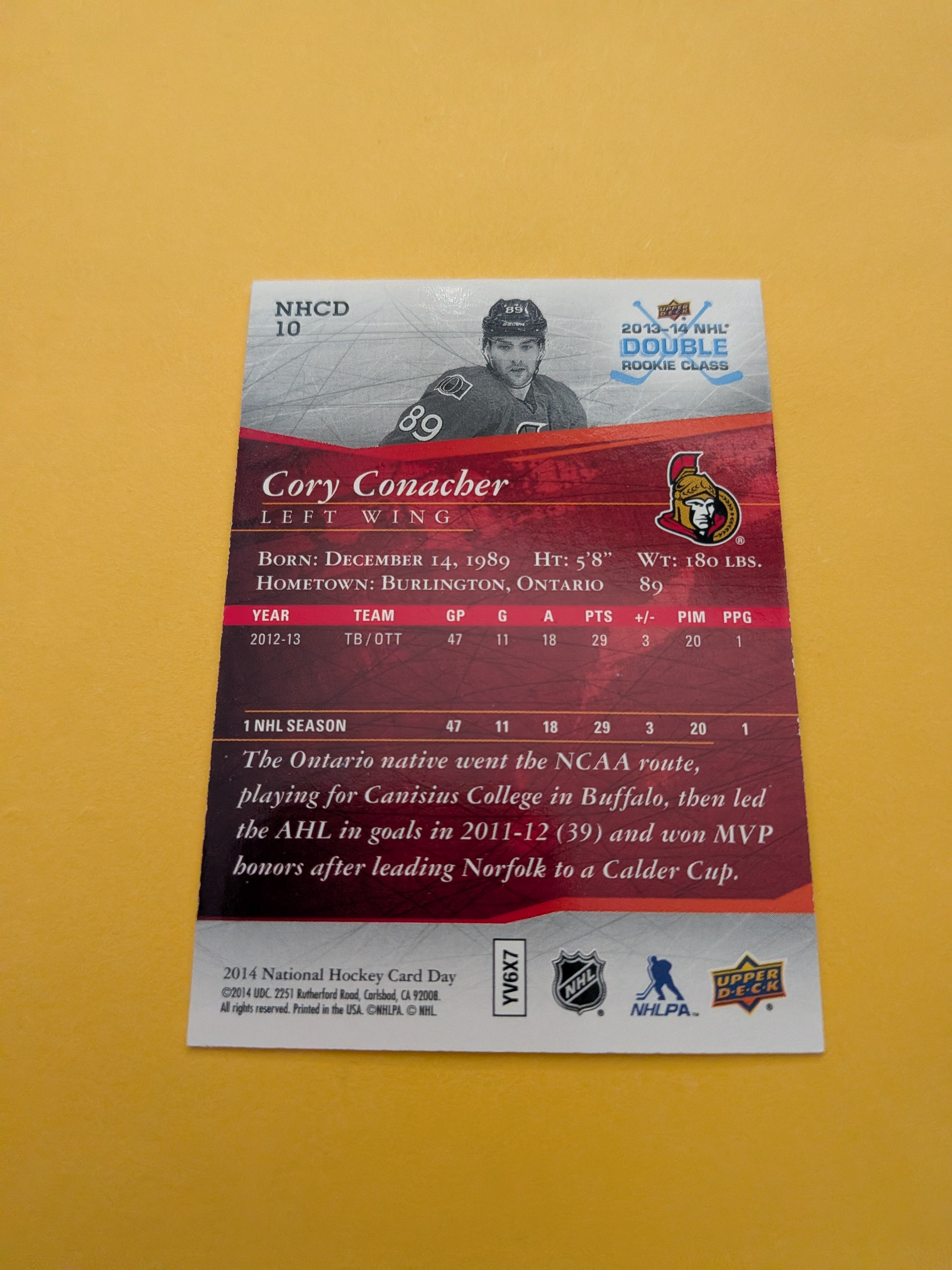 Cory Conacher Signed Ottawa Senators Rookie Card A