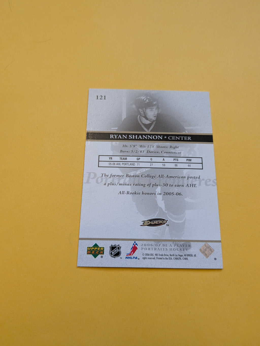Ryan Shannon Signed Anaheim Ducks Rookie Card C