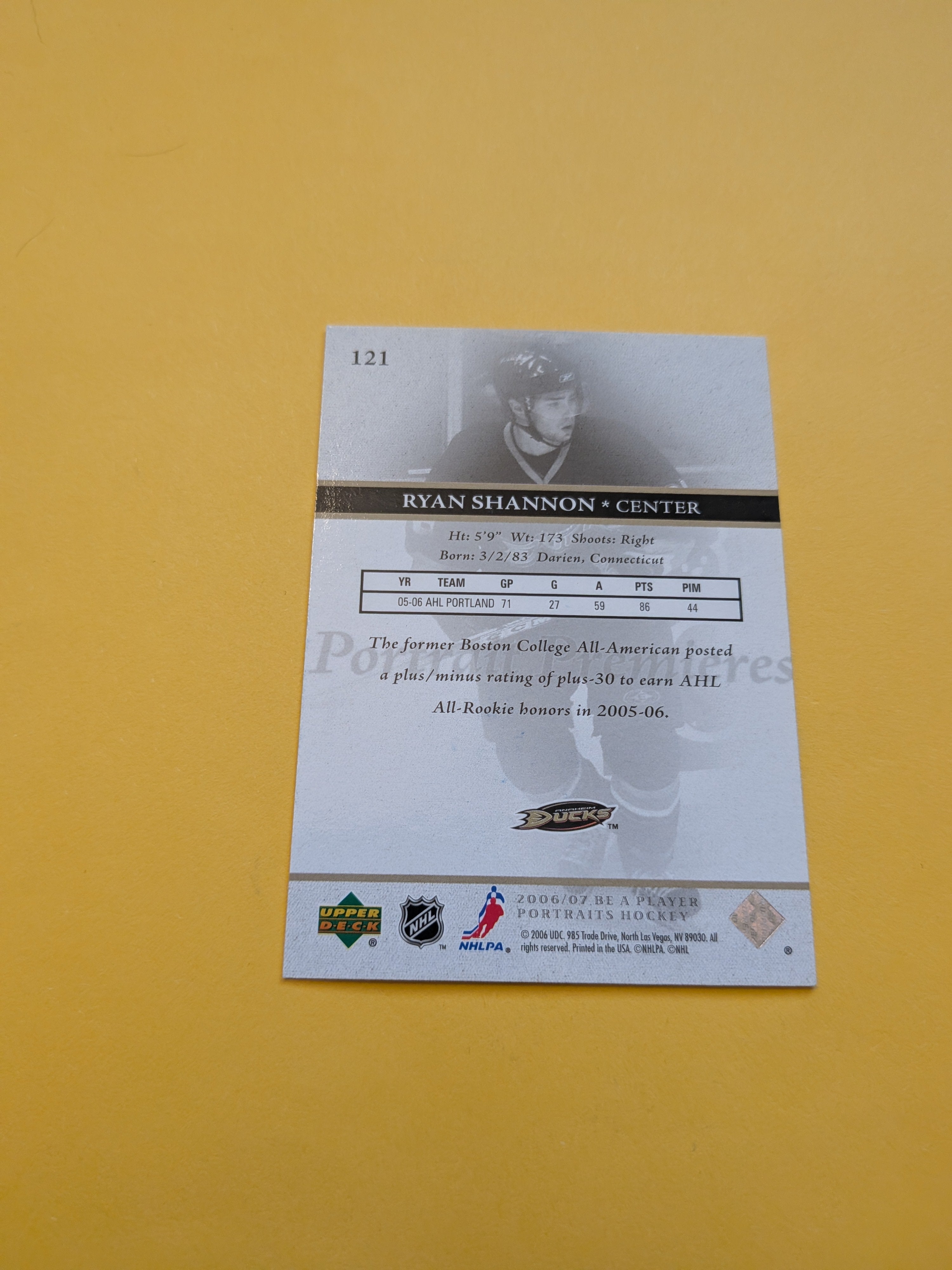 Ryan Shannon Signed Anaheim Ducks Rookie Card C