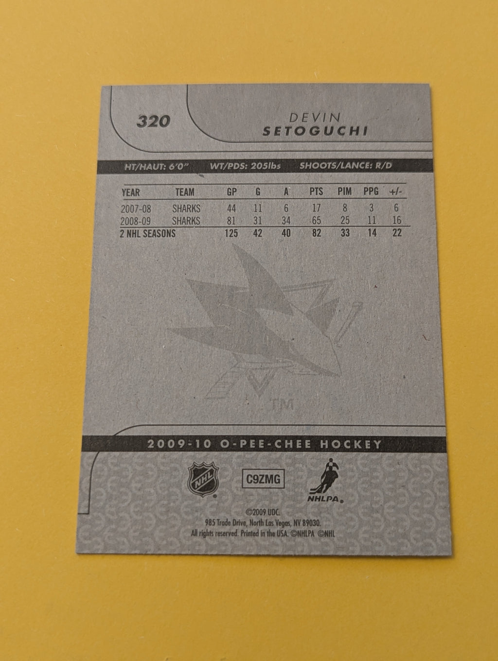 Devin Setoguchi Signed San Jose Sharks Card