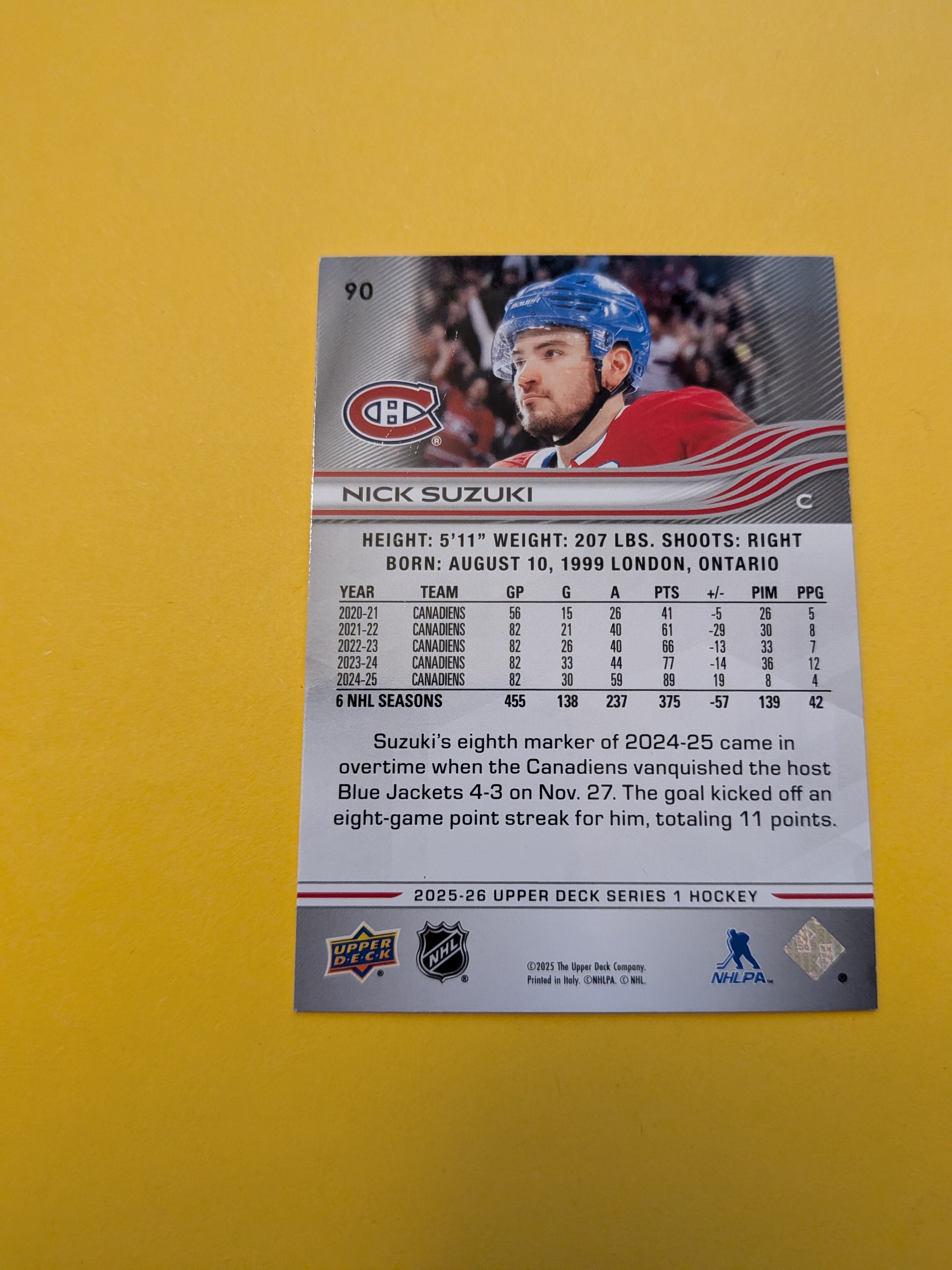 Nick Suzuki 25-26 Upper Deck Card