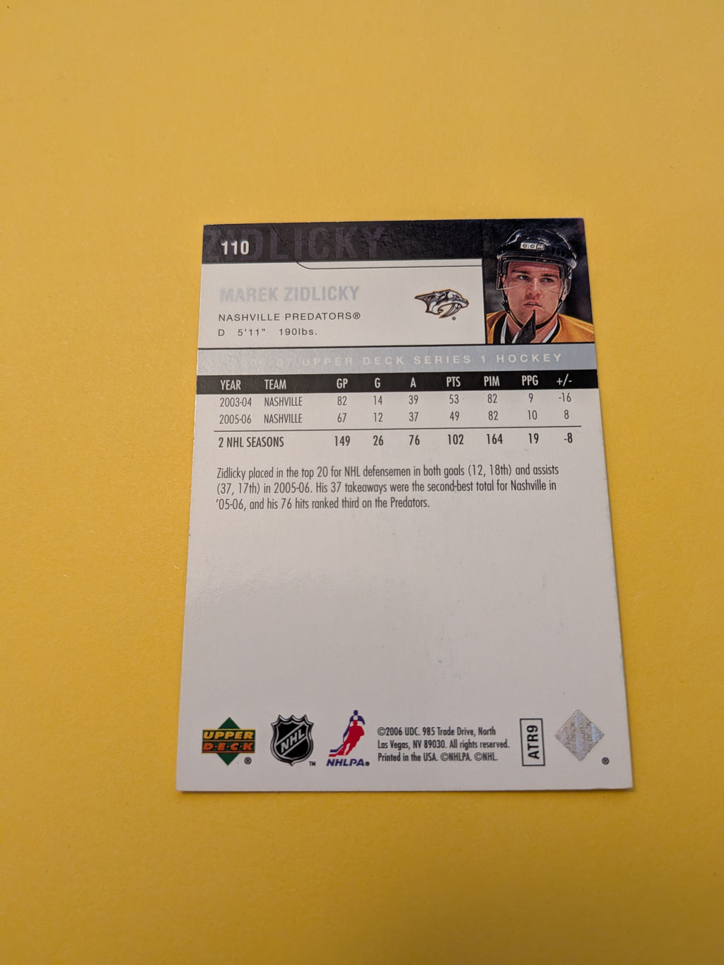 Marek Zidlicky Signed Nashville Predators Card C