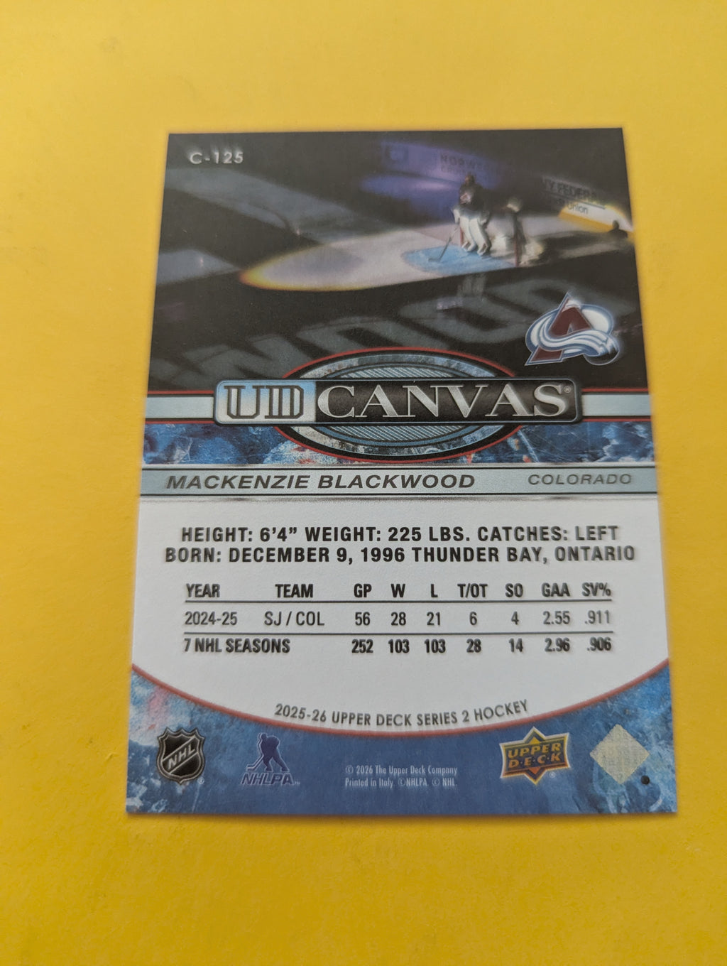 Mackenzie Blackwood 25-26 Upper Deck UD Canvas Card