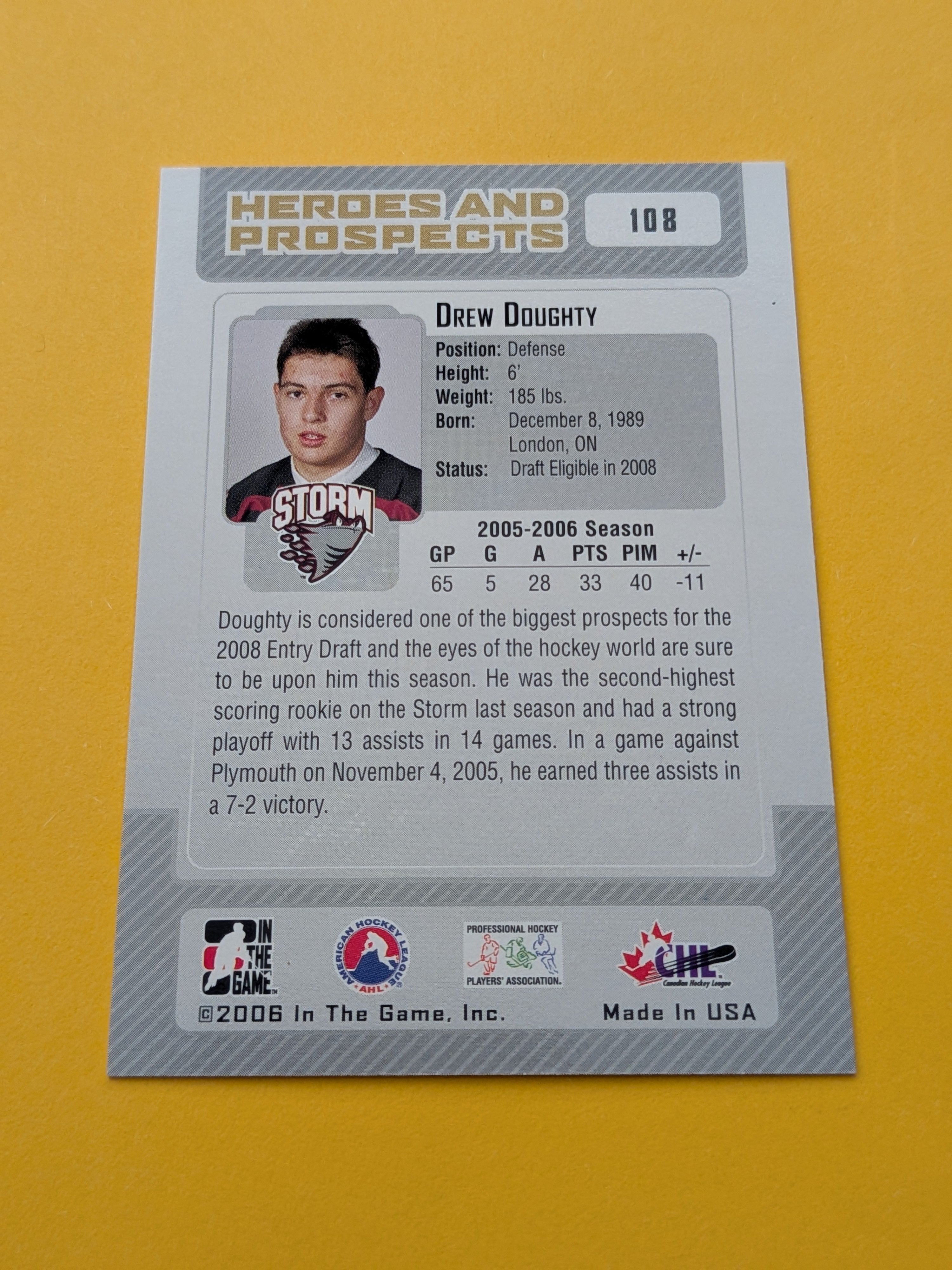 Drew Doughty 06-07 Heroes And Prospects Card
