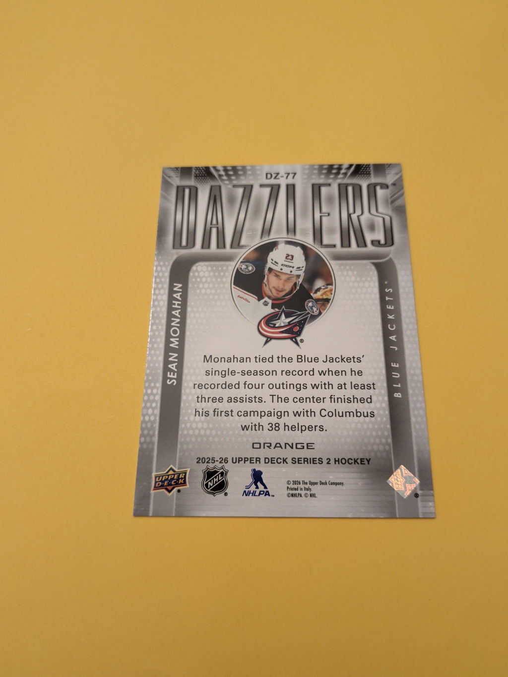 Sean Monahan 25-26 Upper Deck Dazzlers Orange Card