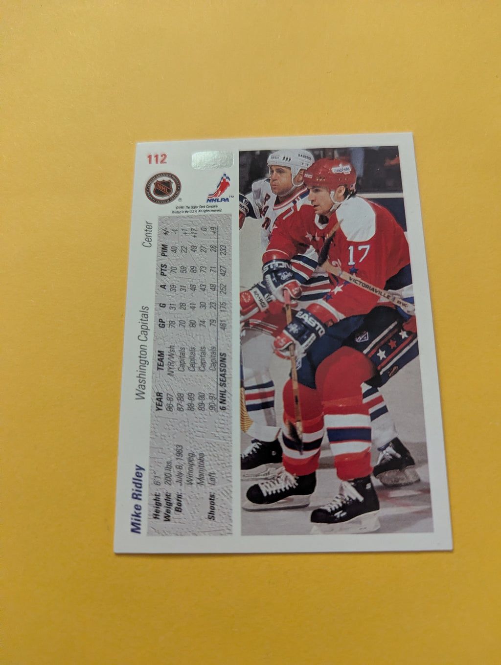 Mike Ridley Signed Washington Capitals Card