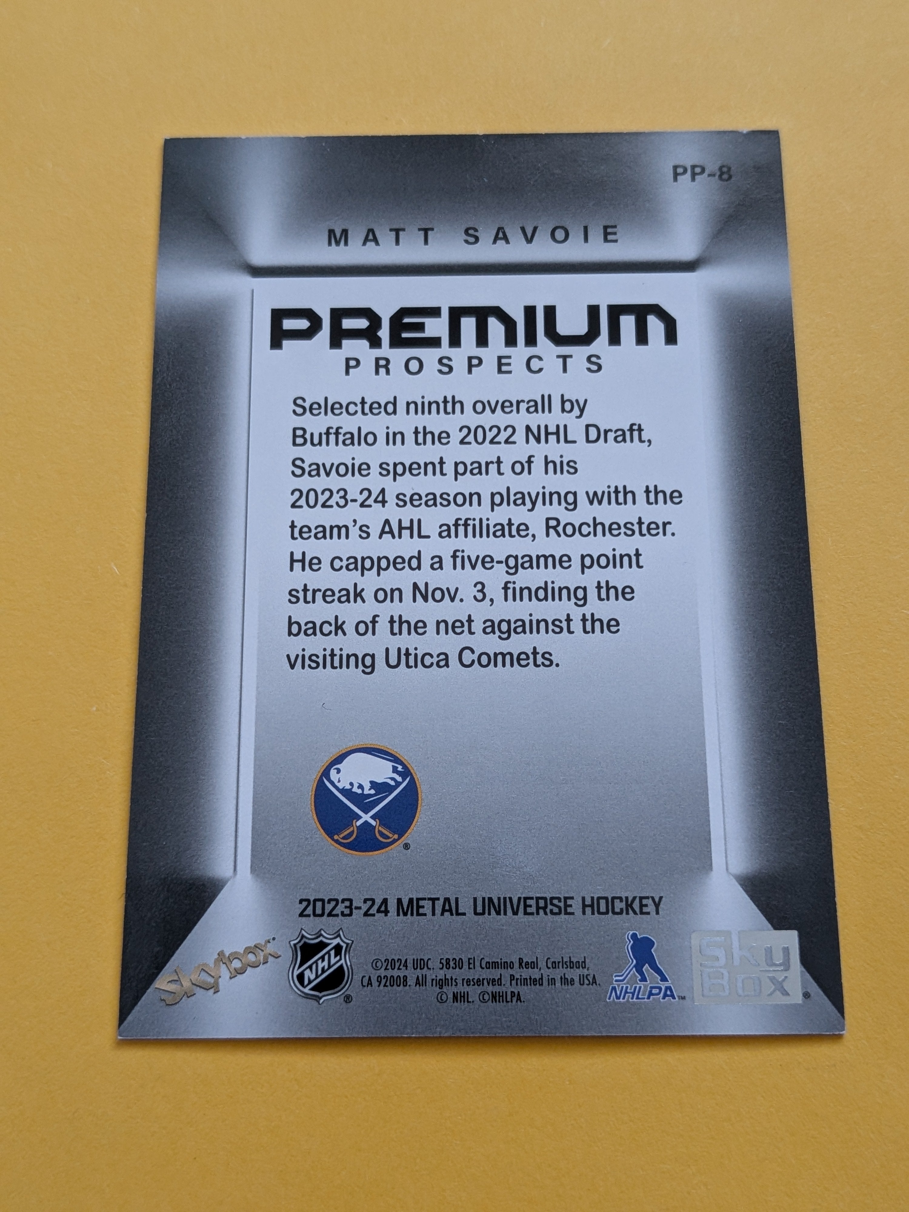 Matt Savoie 23-24 Skybox Premium Prospects Card