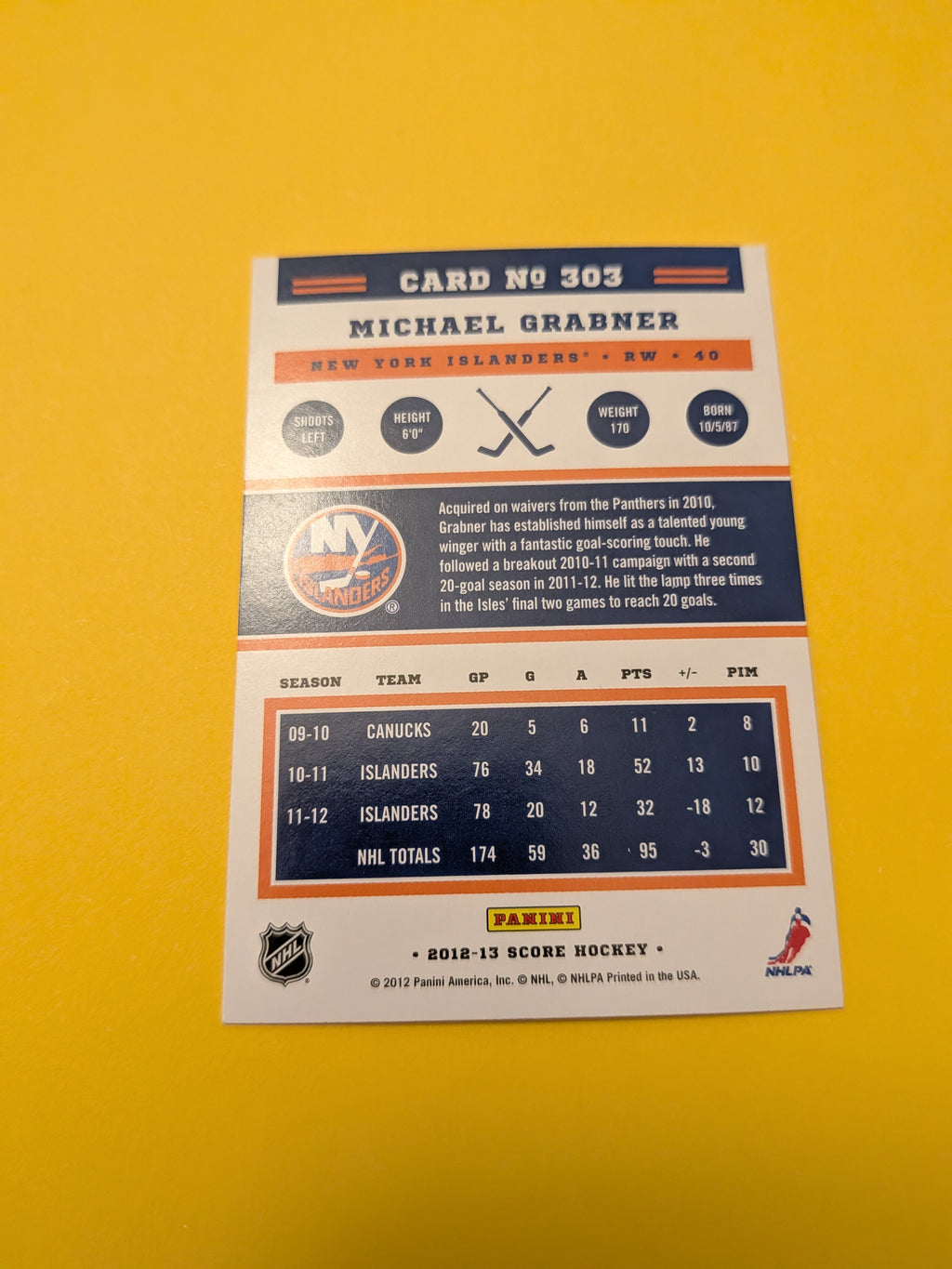 Michael Grabner Signed New York Islanders Card F