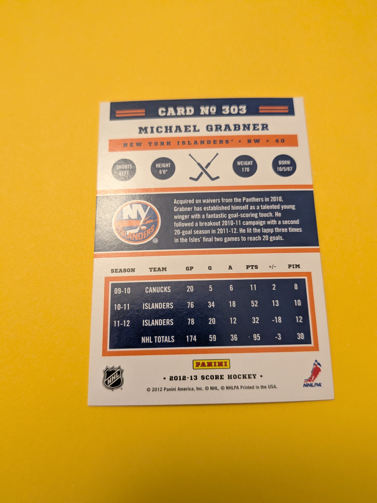 Michael Grabner Signed New York Islanders Card F