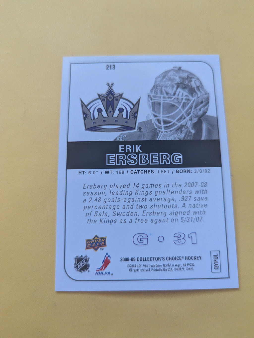 Erik Ersberg Signed Los Angeles Kings Rookie Card