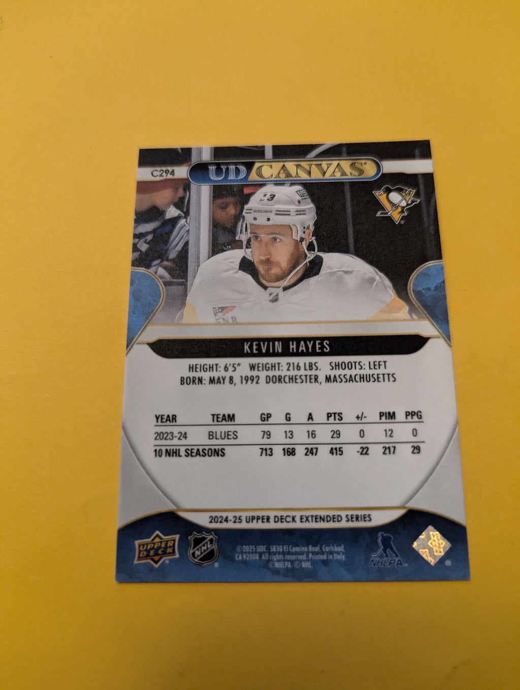 Kevin Hayes 24-25 Upper Deck UD Canvas Card