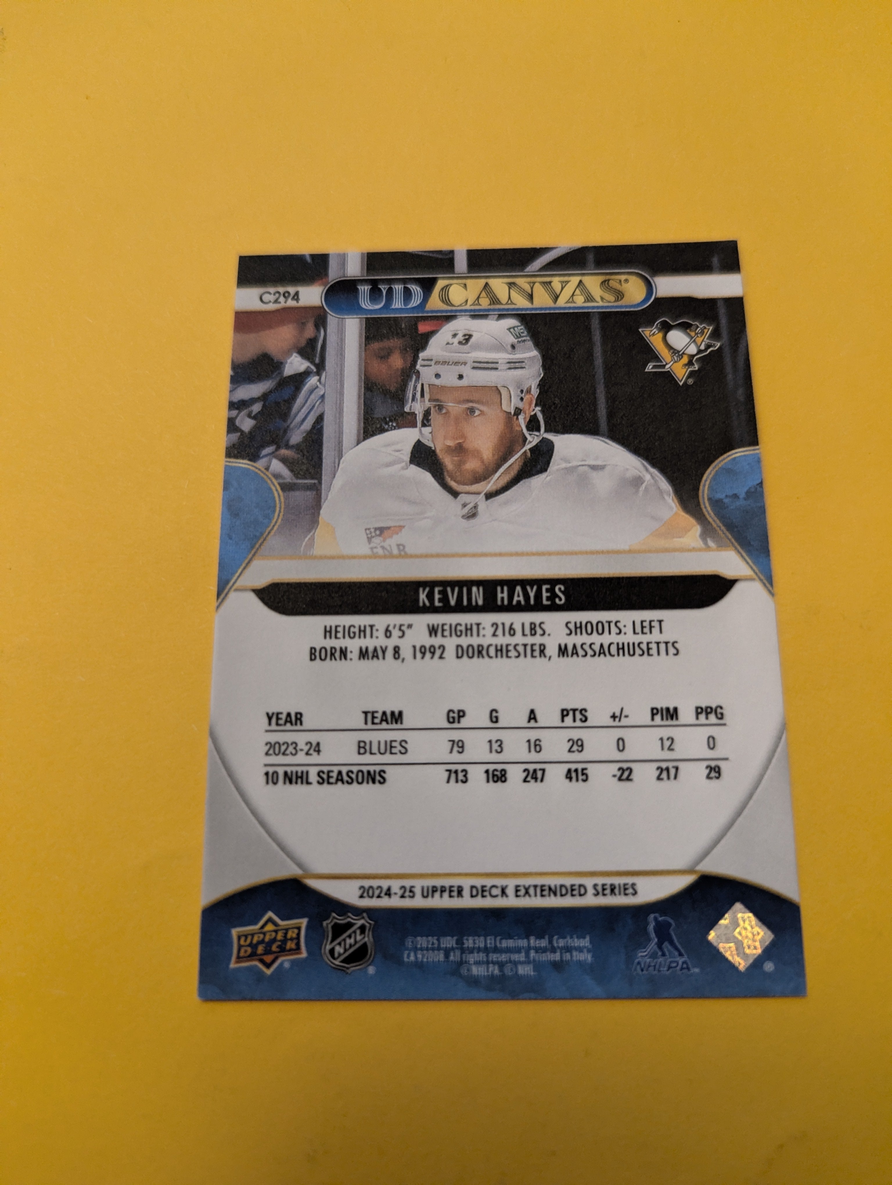 Kevin Hayes 24-25 Upper Deck UD Canvas Card