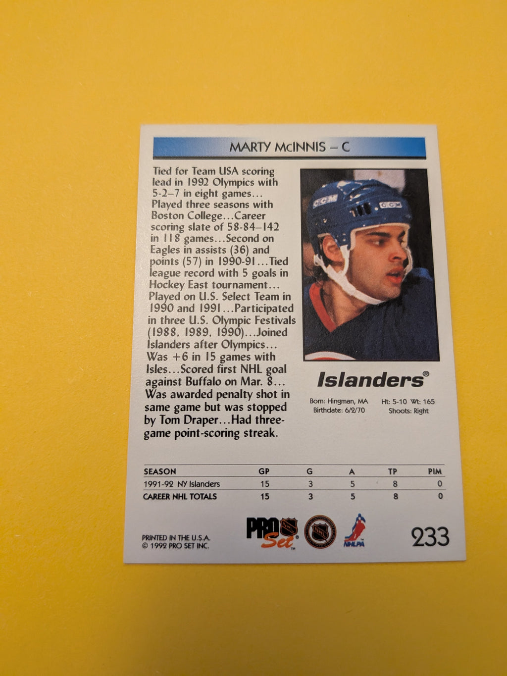 Marty McInnis Signed New York Islanders Card D