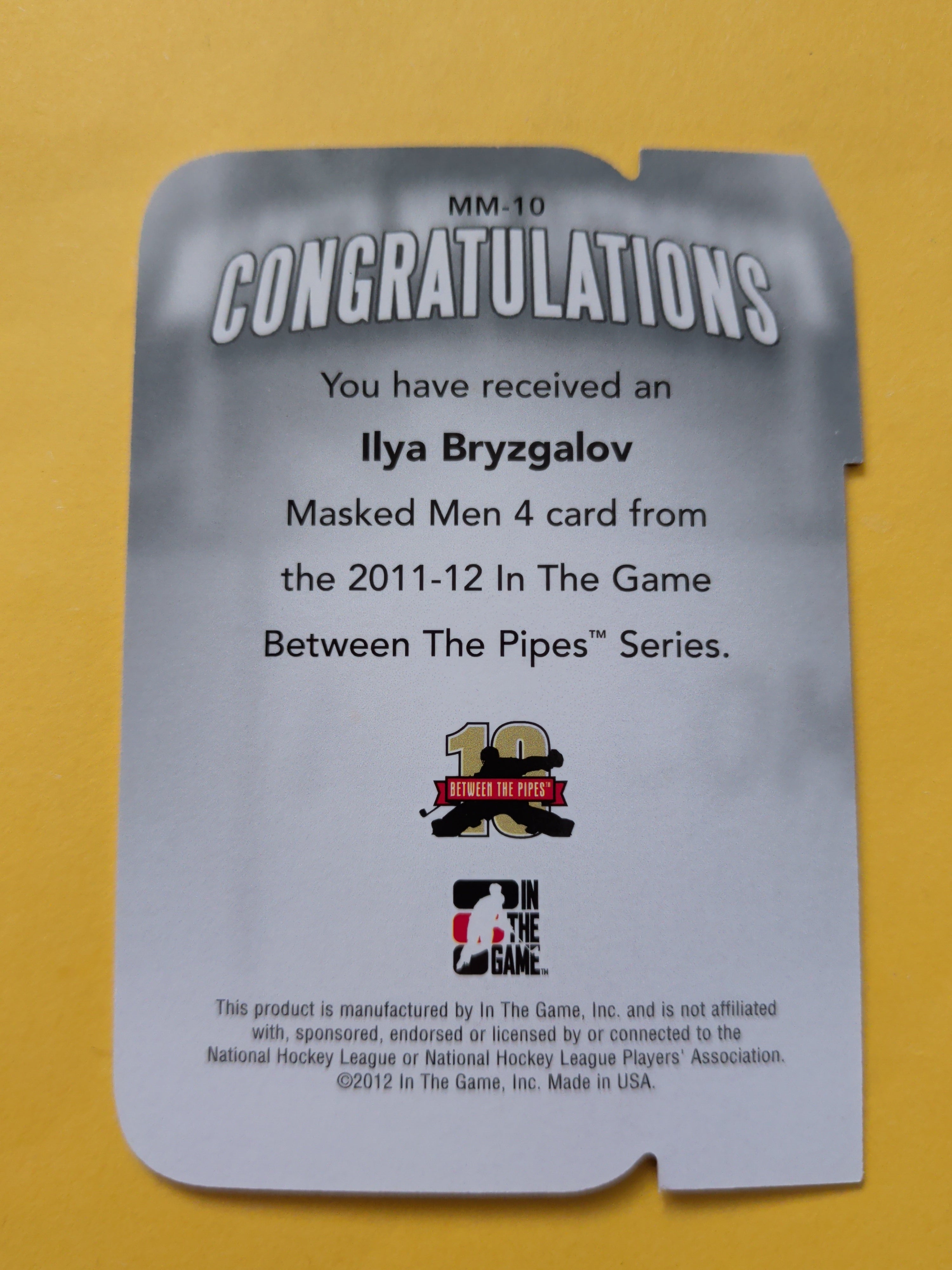 Ilya Bryzgalov 11-12 ITG Between The Pipes Masked Men Card