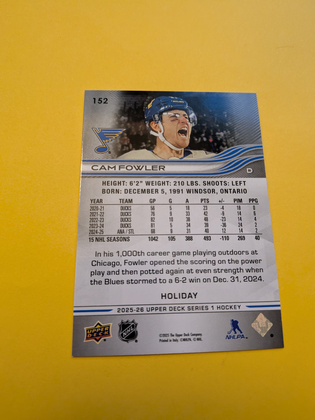 Cam Fowler 25-26 Upper Deck Green Holiday Card