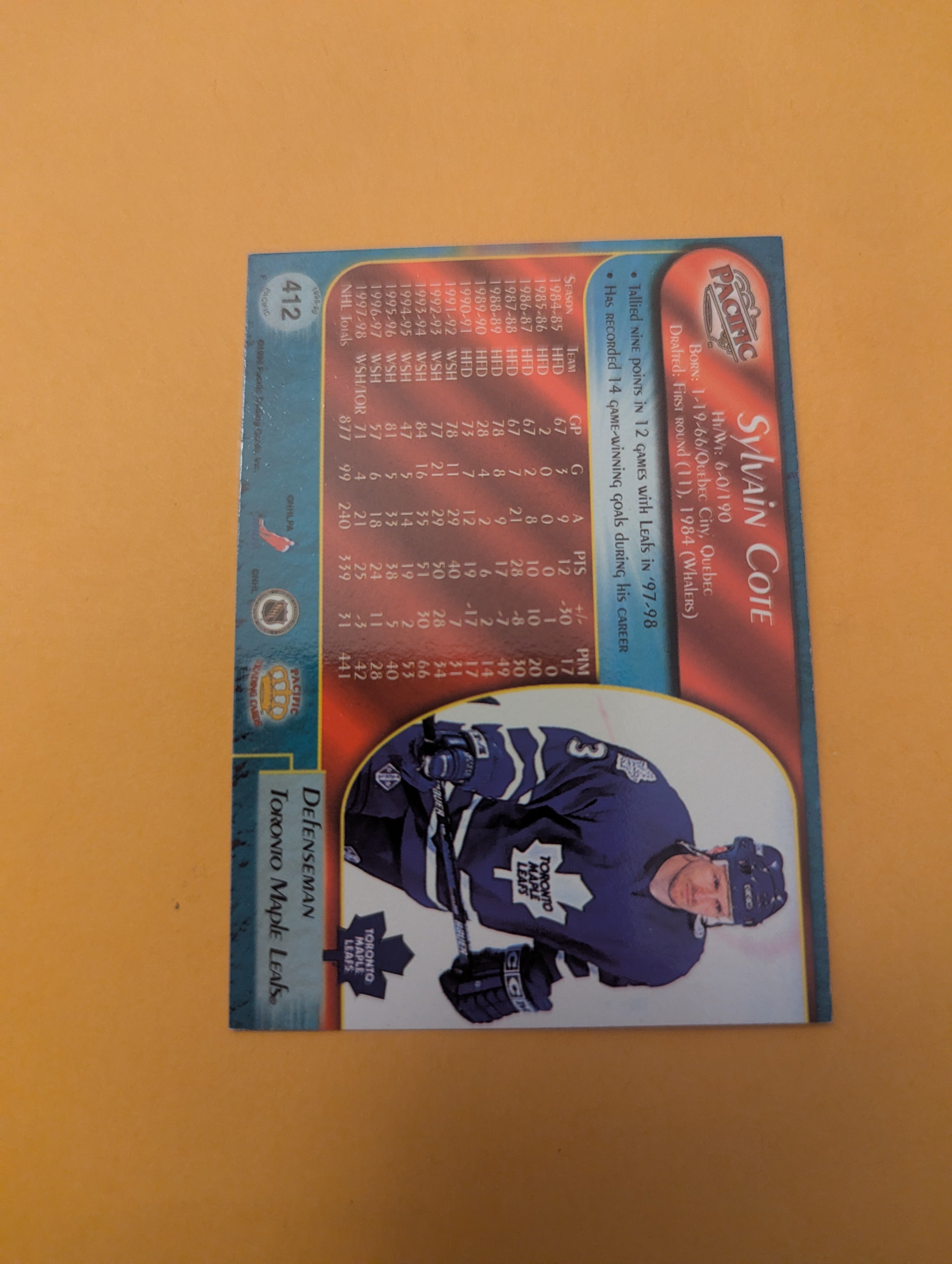 Sylvain Cote 98-99 Pacific Ice Blue Parallel Card