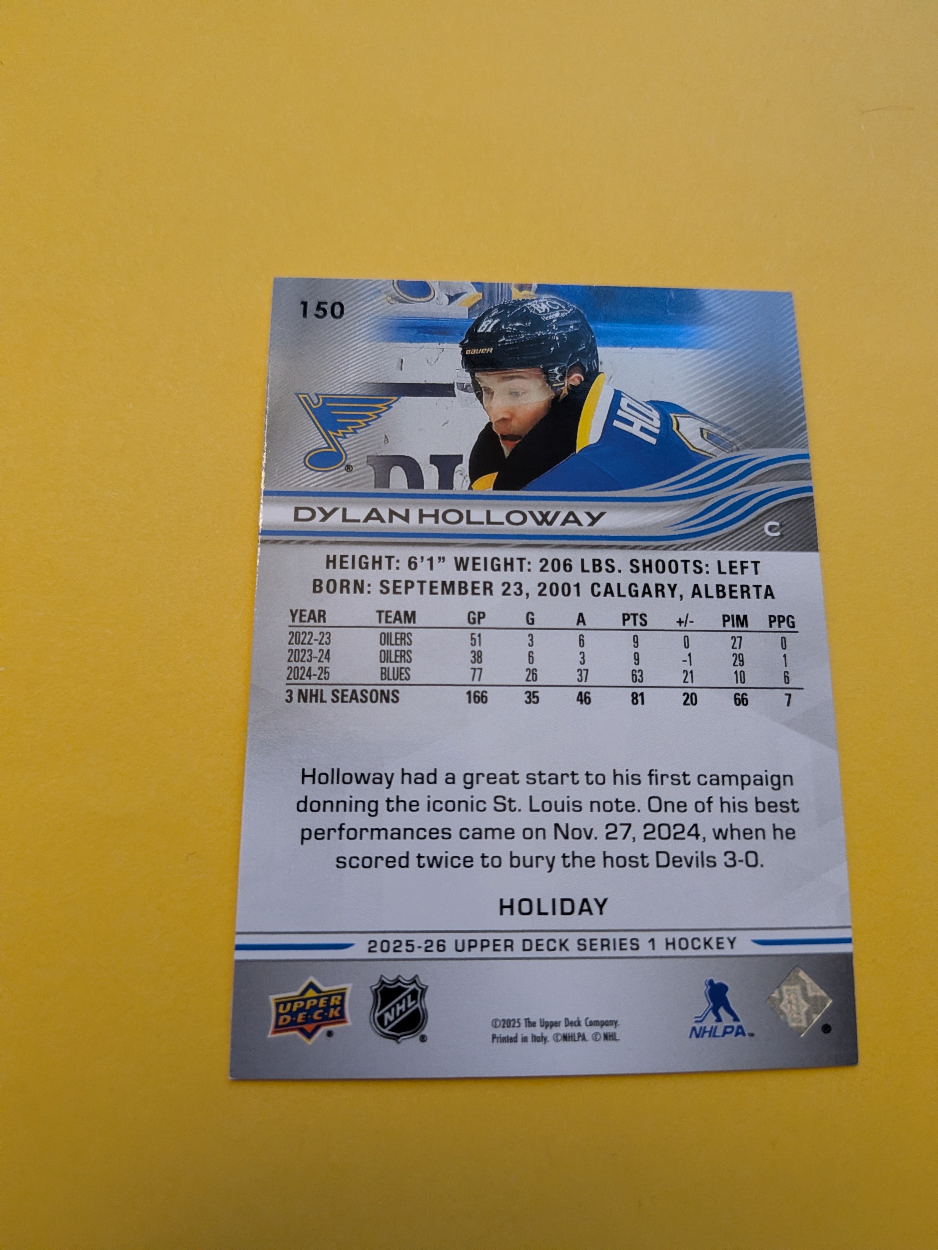 Dylan Holloway 25-26 Upper Deck Green Holiday Card
