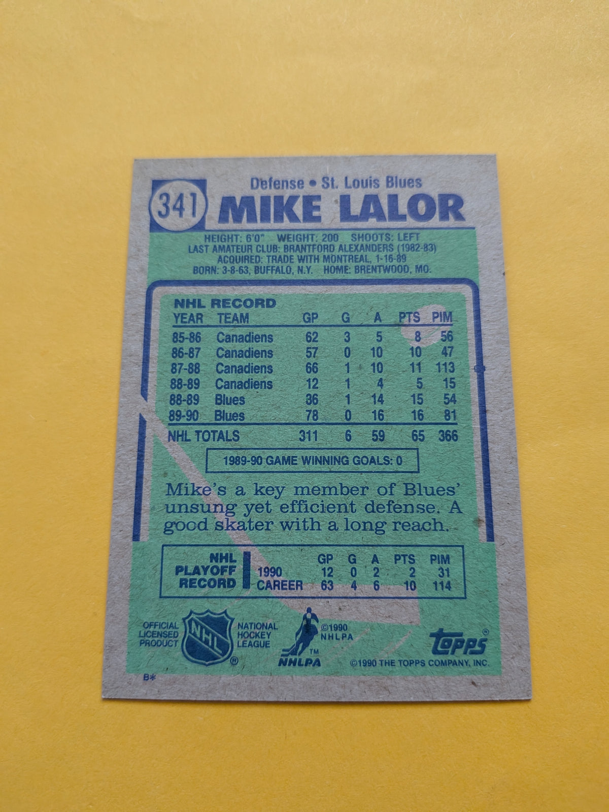 Mike Lalor Signed St. Louis Blues Card B