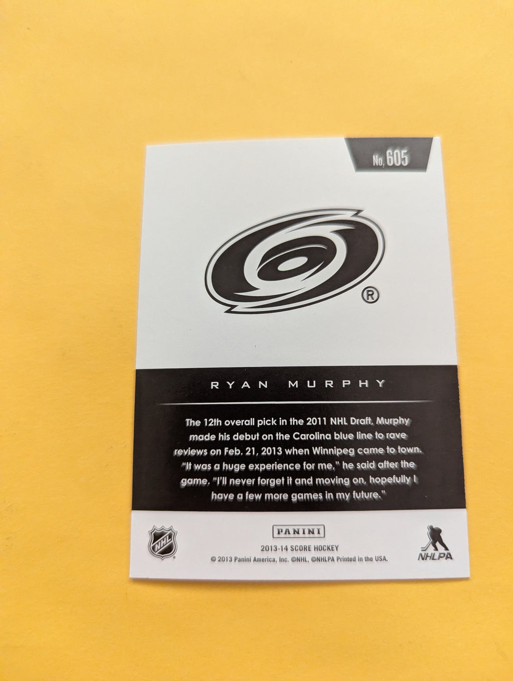 Ryan Murphy Signed Carolina Hurricanes Rookie Card
