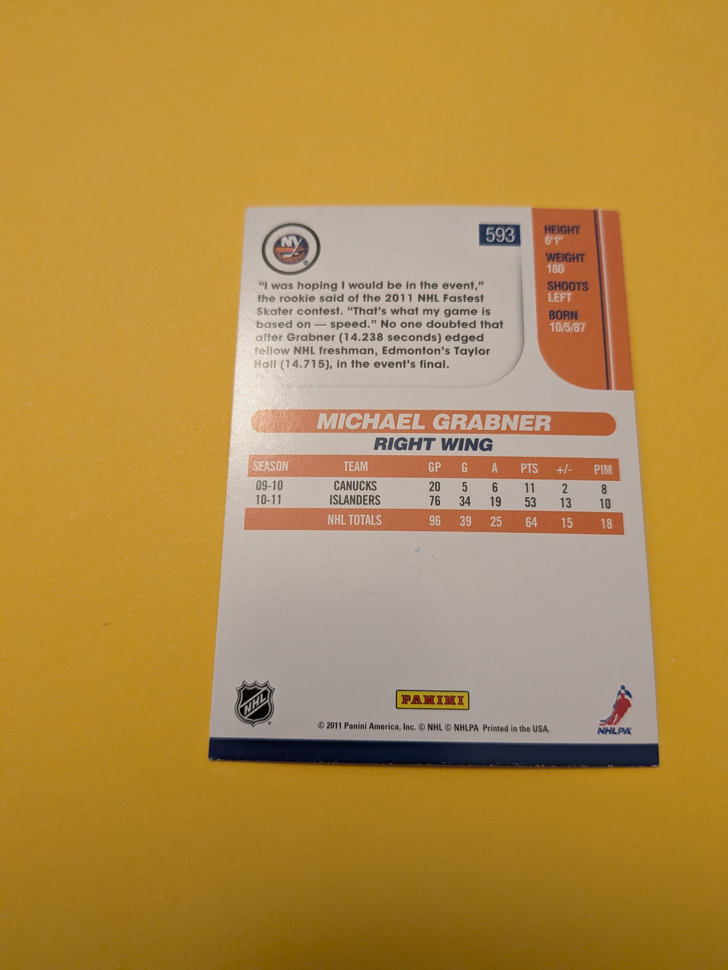 Michael Grabner Signed New York Islanders Card C