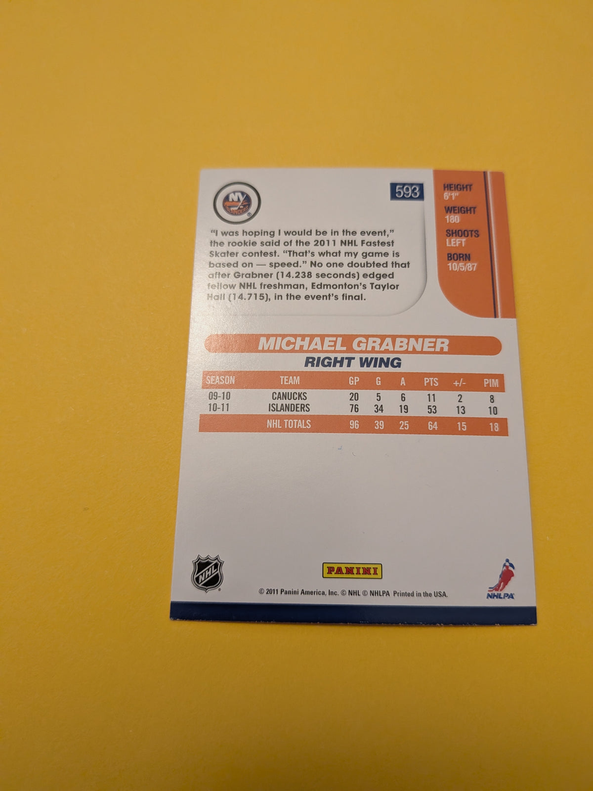 Michael Grabner Signed New York Islanders Card C