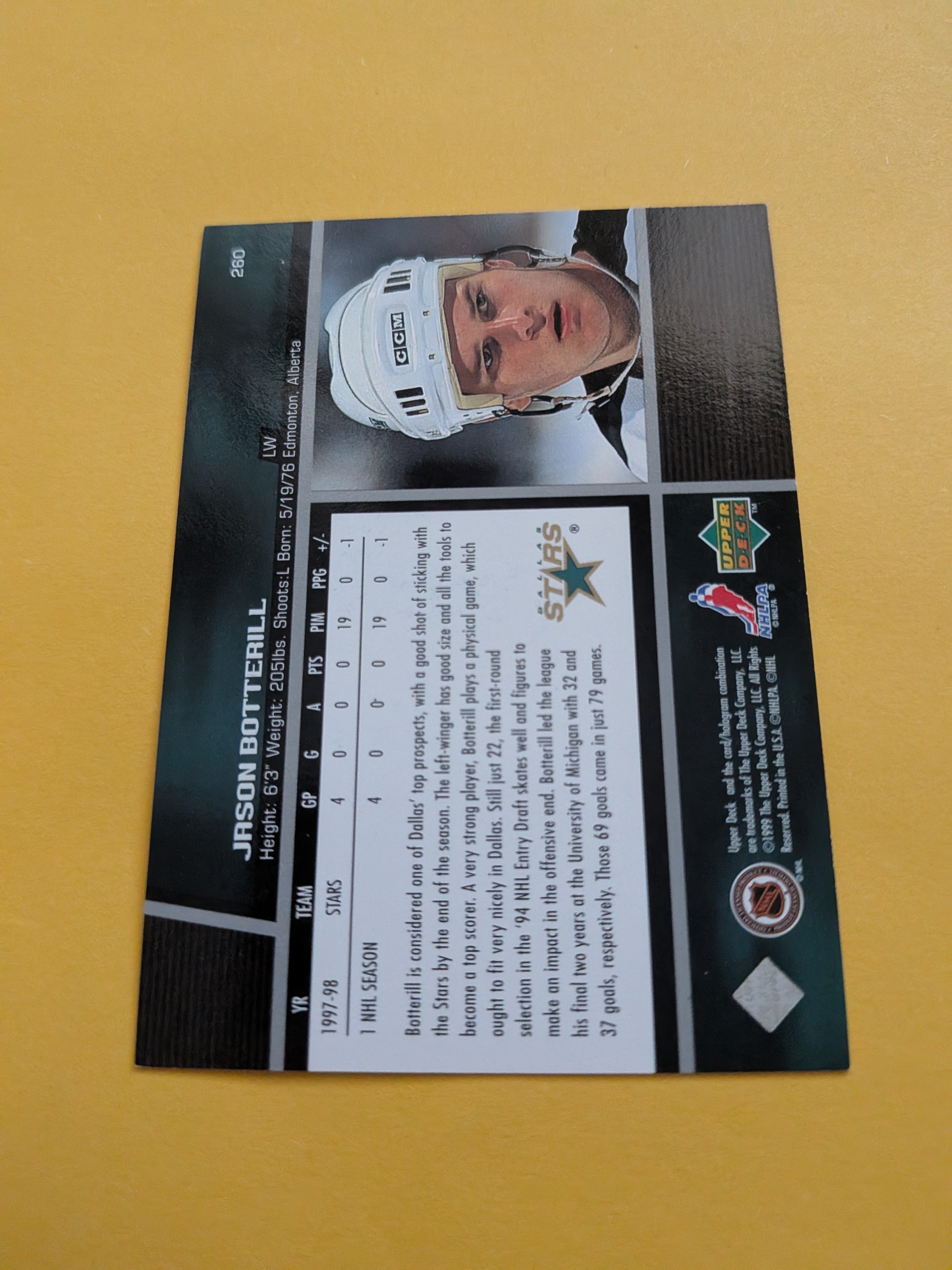 Jason Botterill Signed Dallas Stars Card A