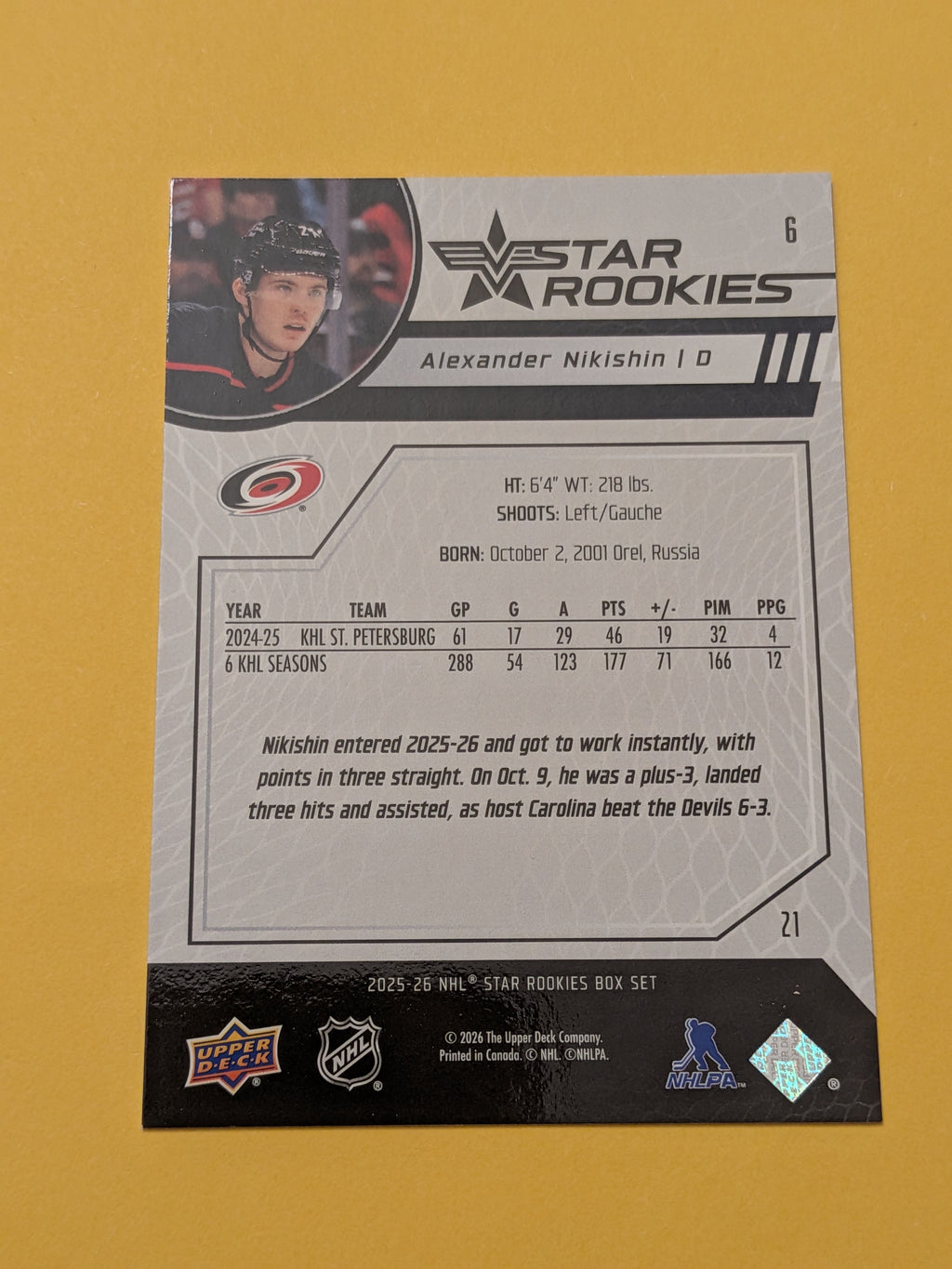 Alexander Nikishin 25-26 Upper Deck Star Rookies Card