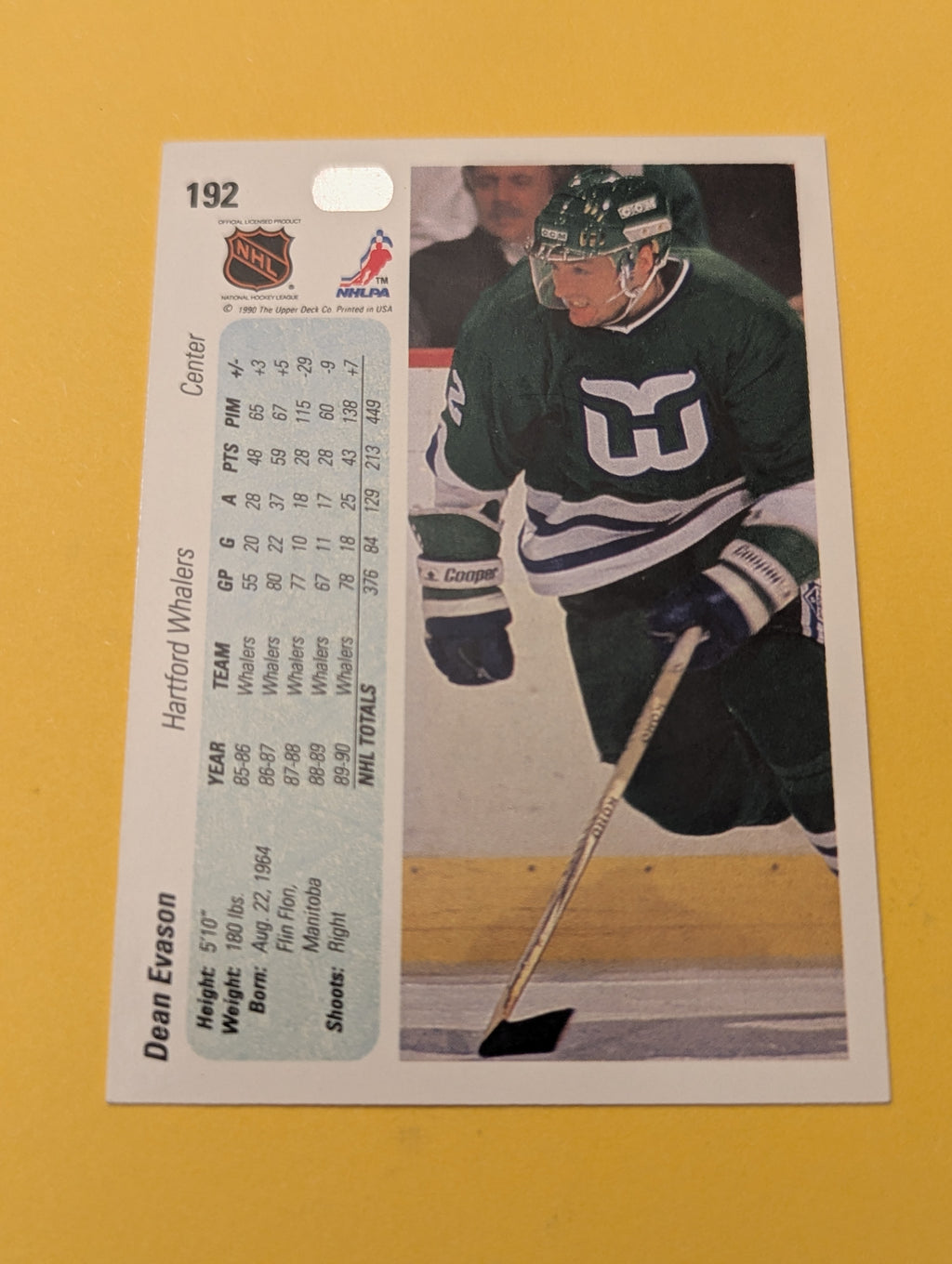 Dean Evason Signed Hartford Whalers Card