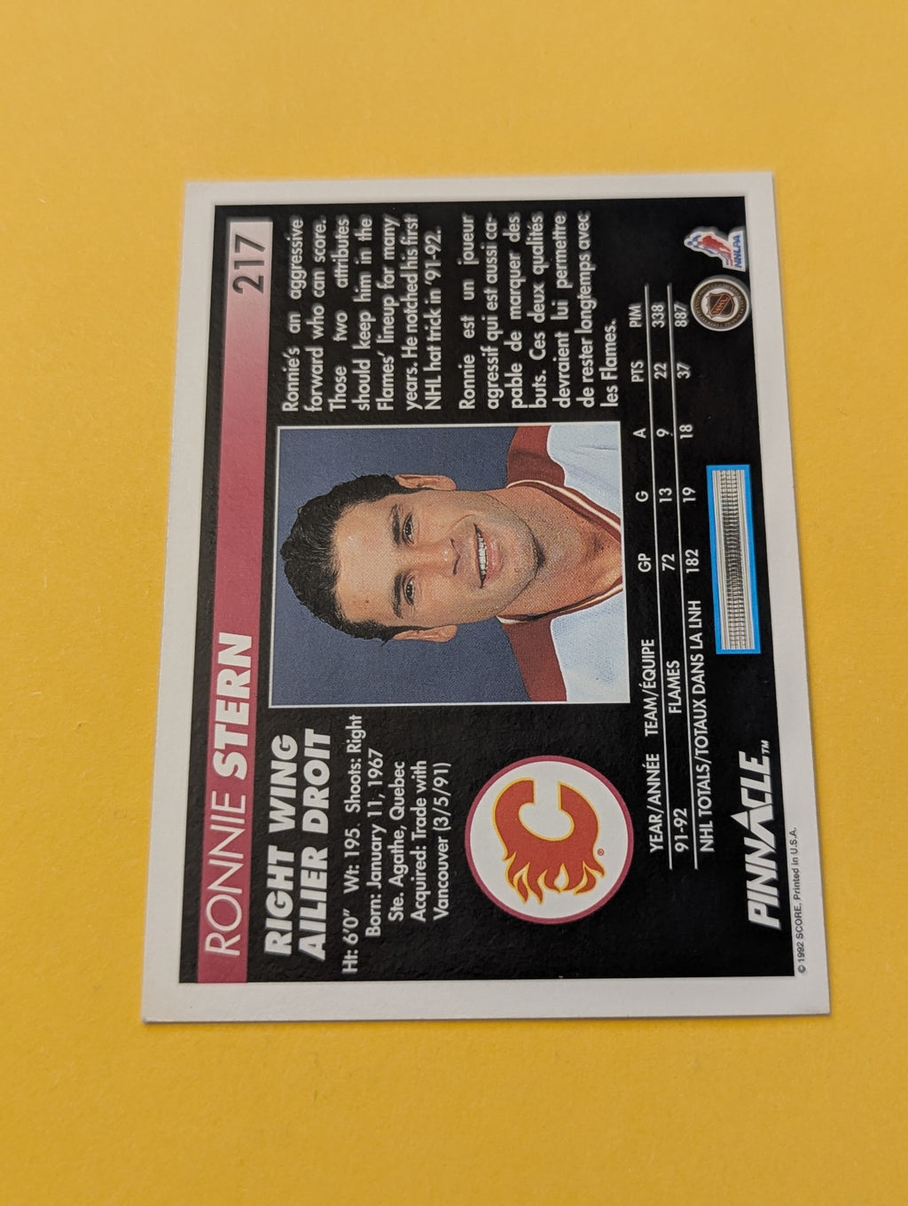 Ronnie Stern Signed Calgary Flames Card