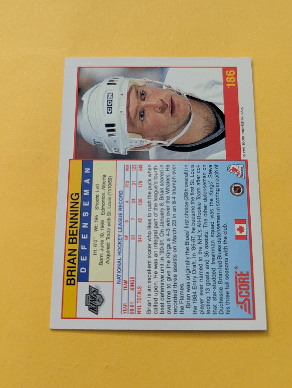 Brian Benning Signed Los Angeles Kings Card