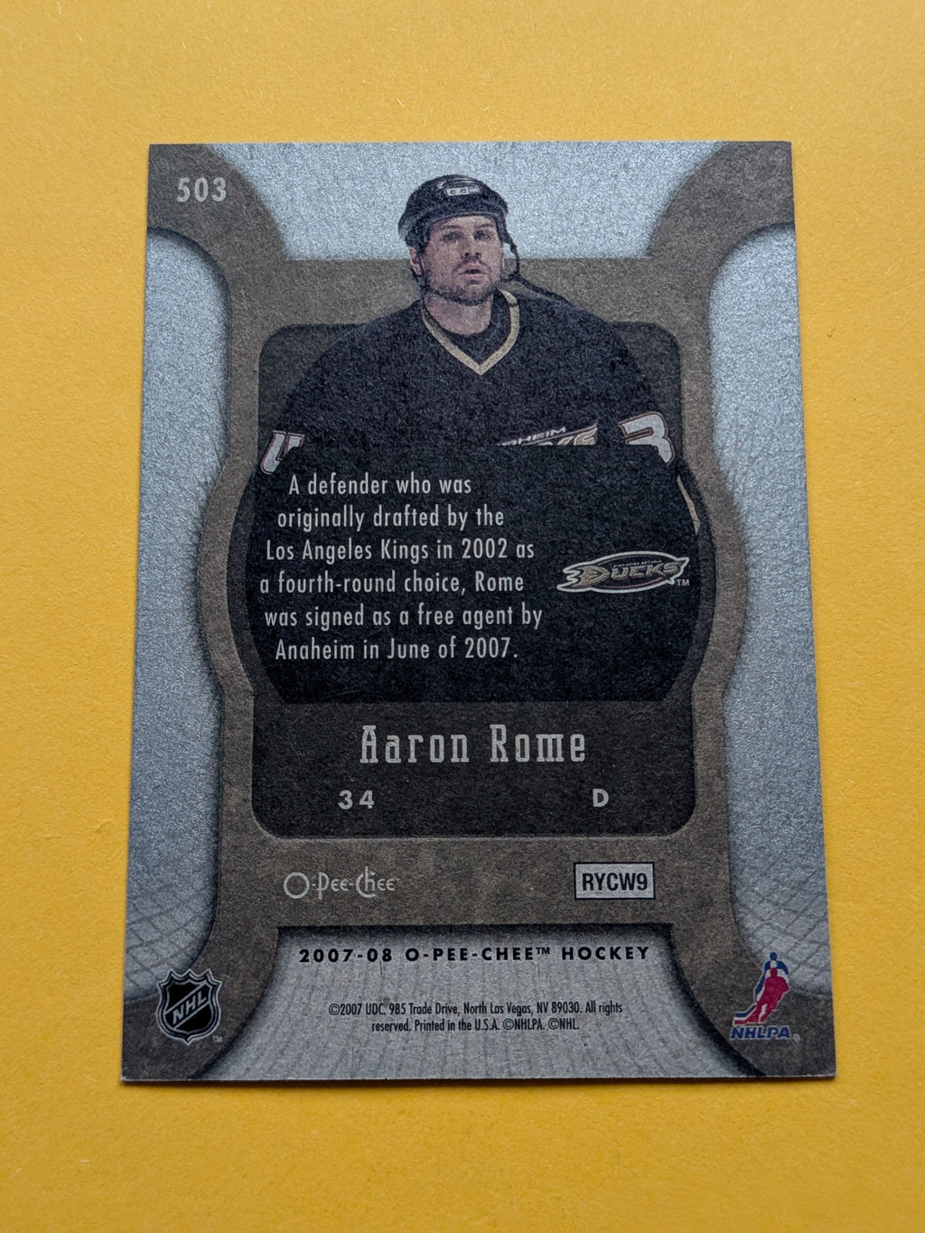 Aaron Rome Signed Anaheim Ducks Rookie Card A